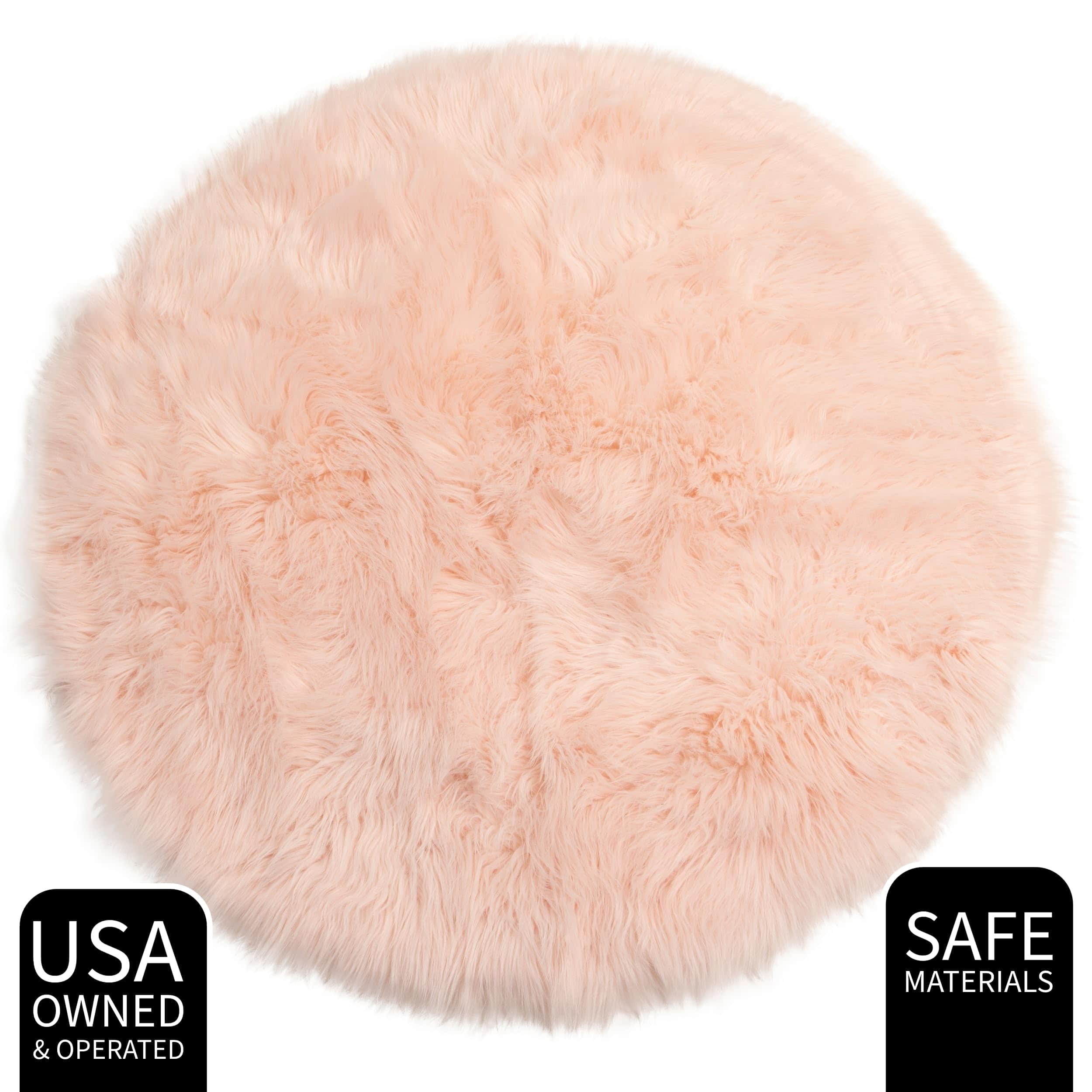 Light Pink Serene Faux Fur Solid Fake Sheepskin Rug