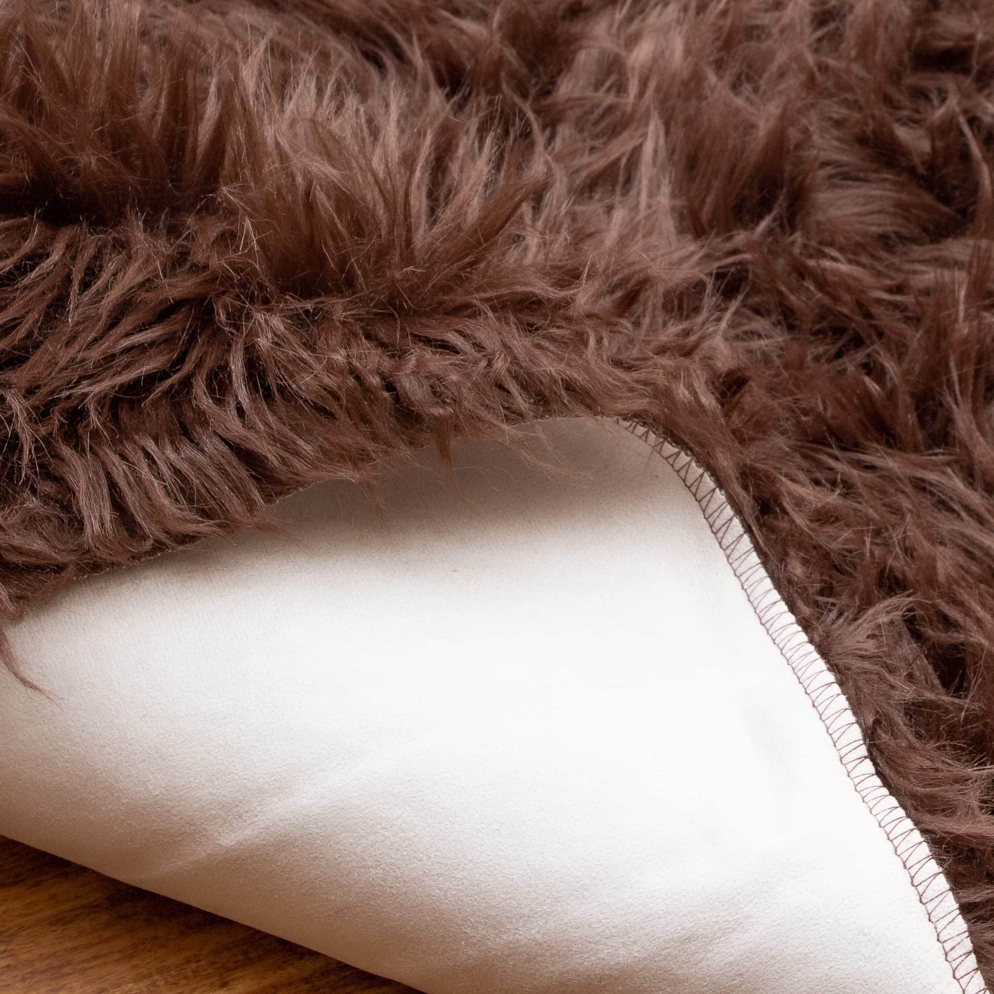 Dark Brown Serene Faux Fur Solid Fake Sheepskin Rug