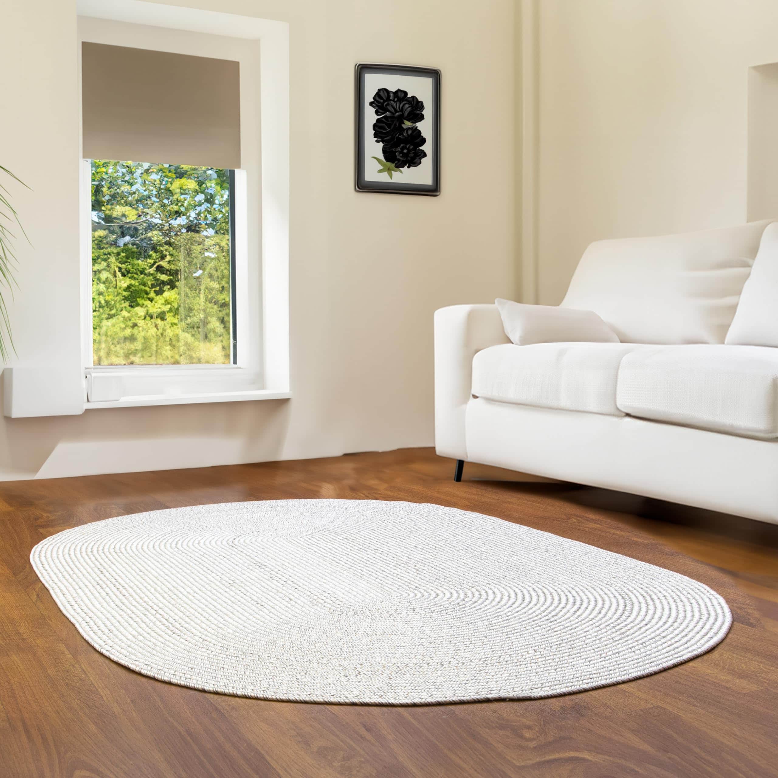 Ivory Braided Rug - Reversible Solid Constrution - Indoor Outdoor & Kitchen Ready