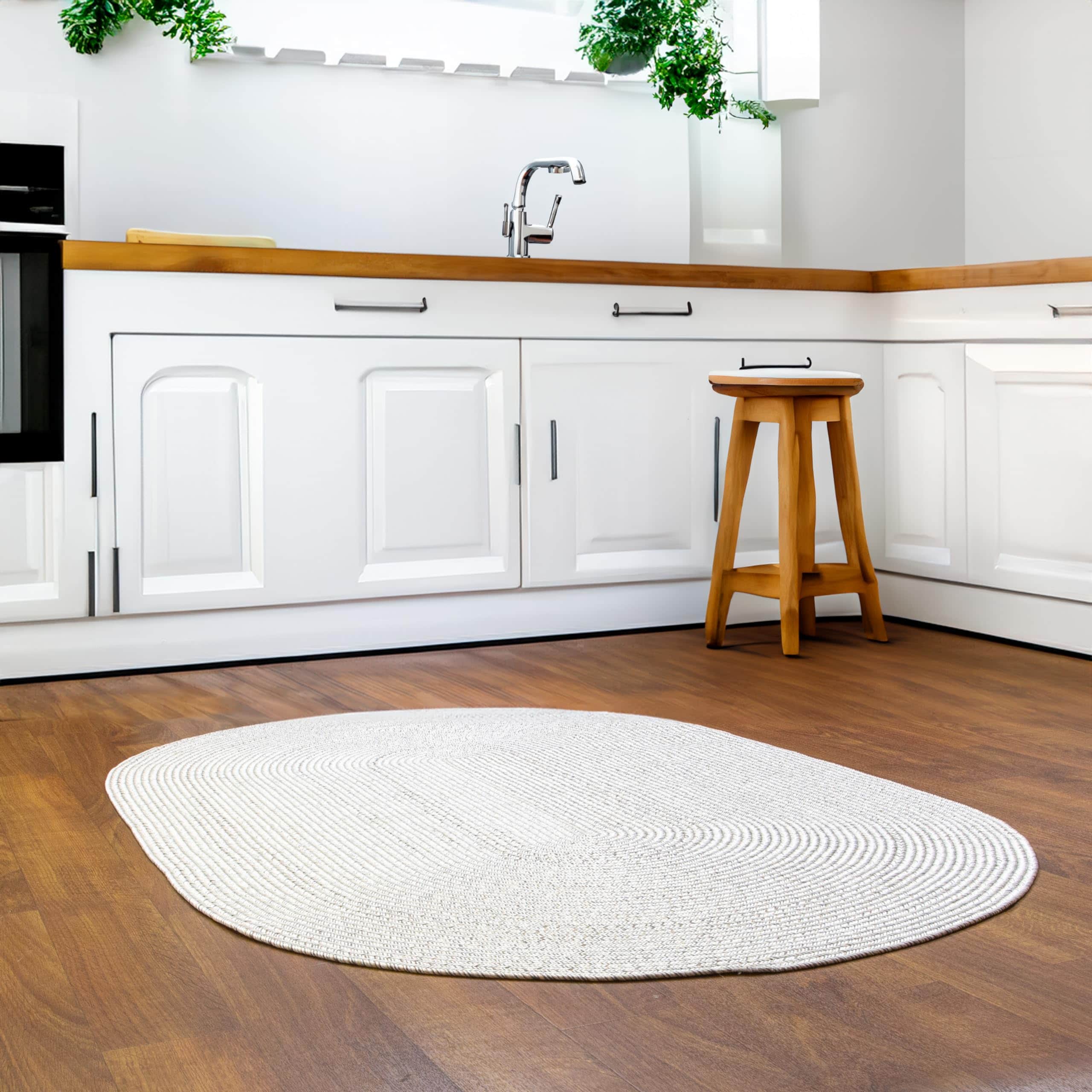 Ivory Braided Rug - Reversible Solid Constrution - Indoor Outdoor & Kitchen Ready