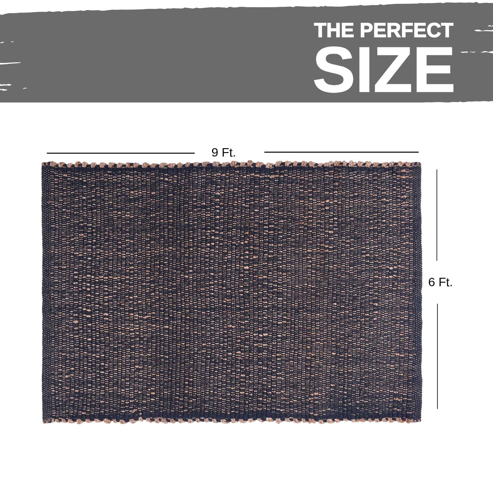 Charcoal Gray Jute & Cotton Woven Rug - Simple Farmhouse Reversible Rug