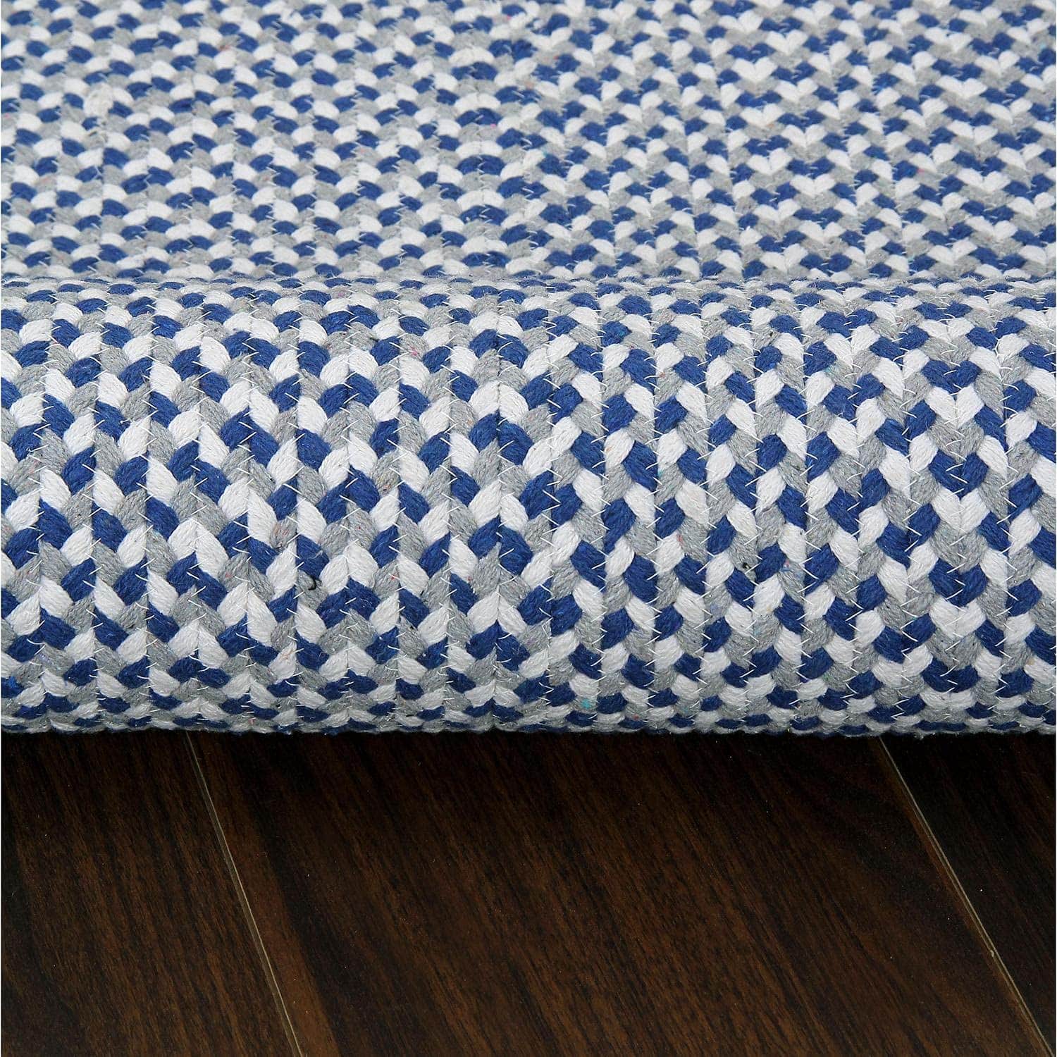 Blue, White, Gray Tri-Color Soft Cotton Braided Rug