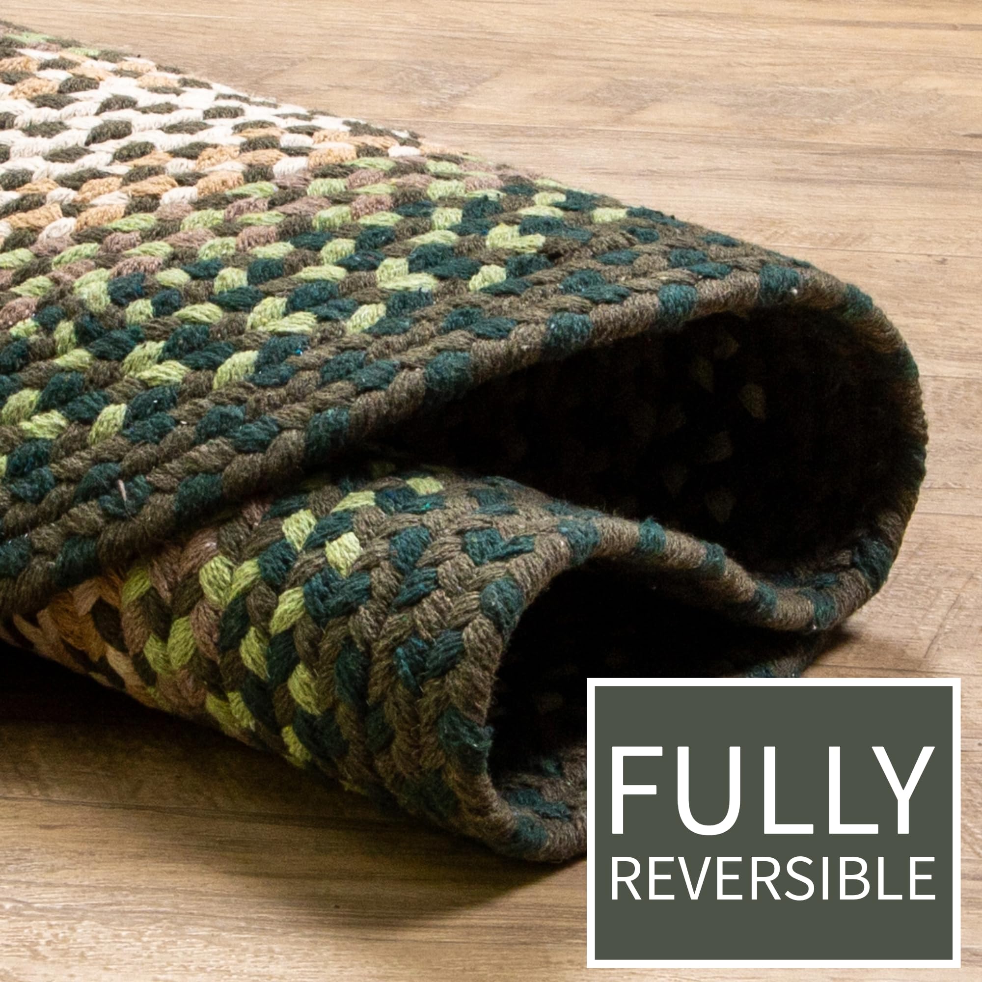Green Charming Braided Rug for Farmhouse Living Rooms and Bedroom