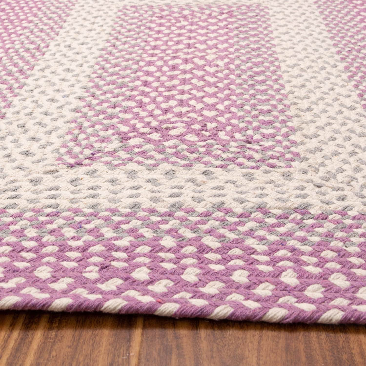 Purple, Gray Braided Rug - Soft Cotton Bordered Area Rug for Kids Rooms & Nursery