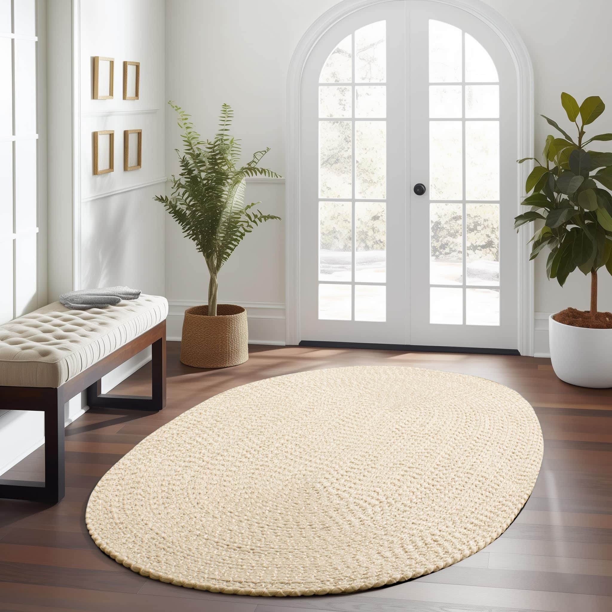 Beige Braided Rug - Reversible Solid Constrution - Indoor Outdoor