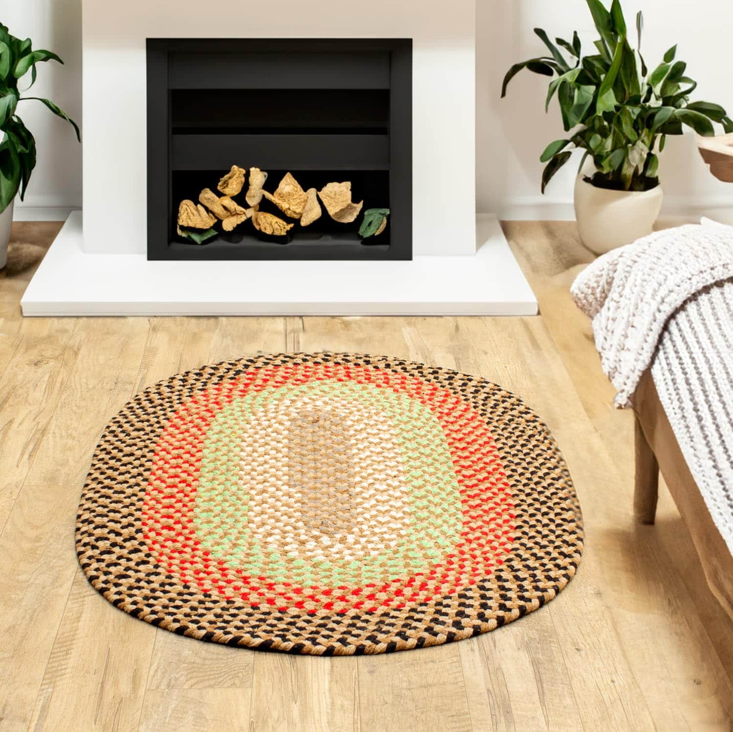Earthtone Charming Braided Rug for Farmhouse Living Rooms and Bedroom