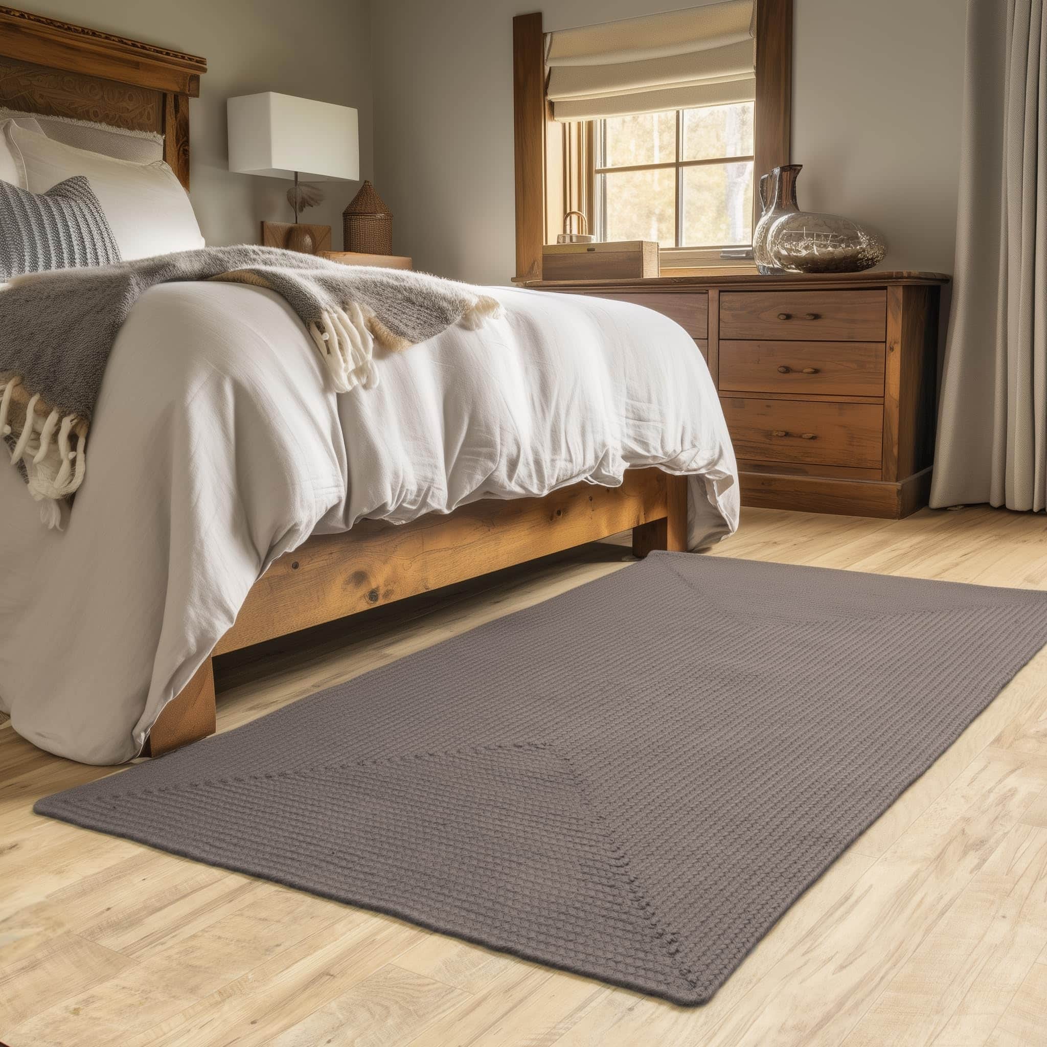 Charcoal Lichfield solid braided rug Rectangle 2' x 3'