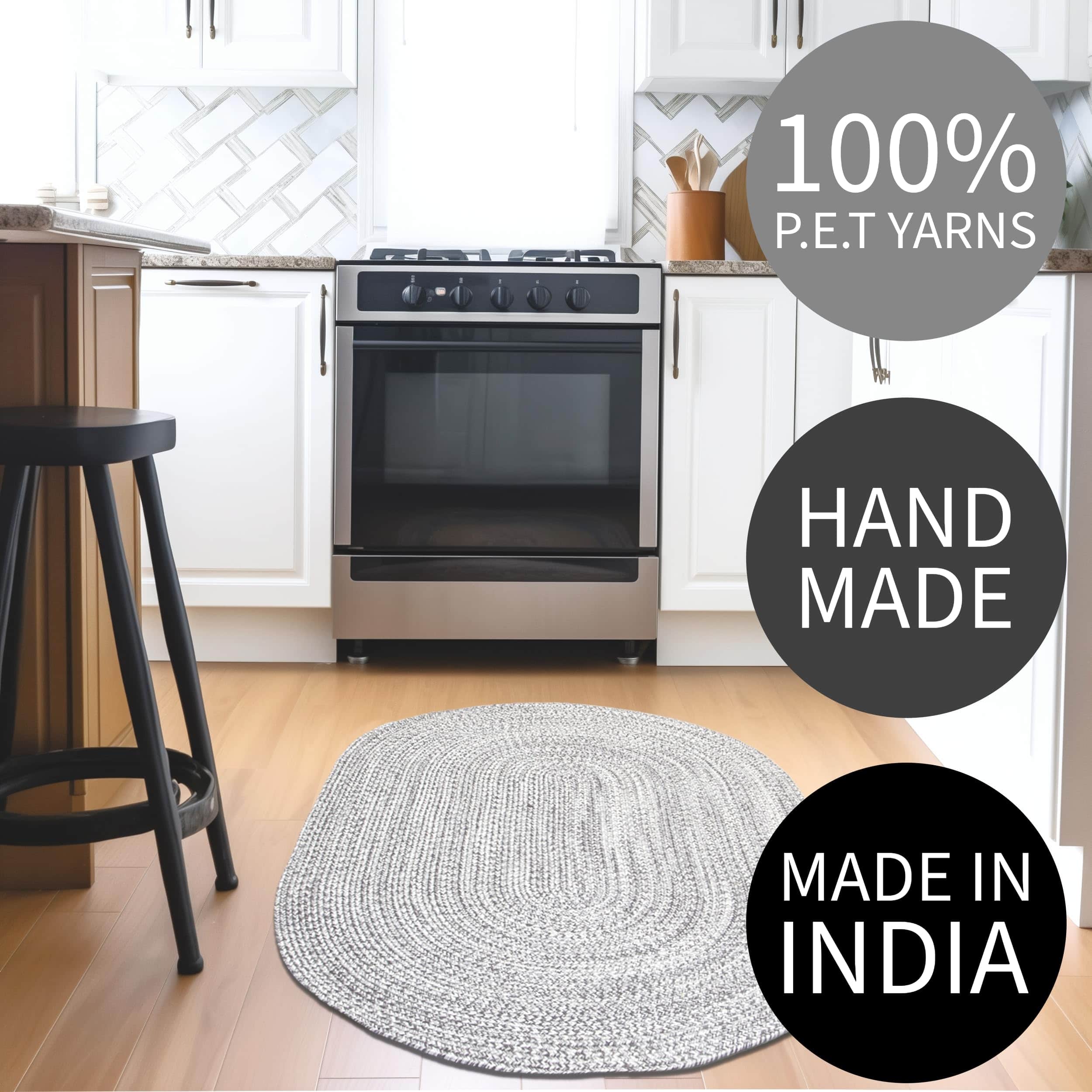 Charcoal, Gray, Light Gray, White Indoour Outdoor Braided Kitchen Rug