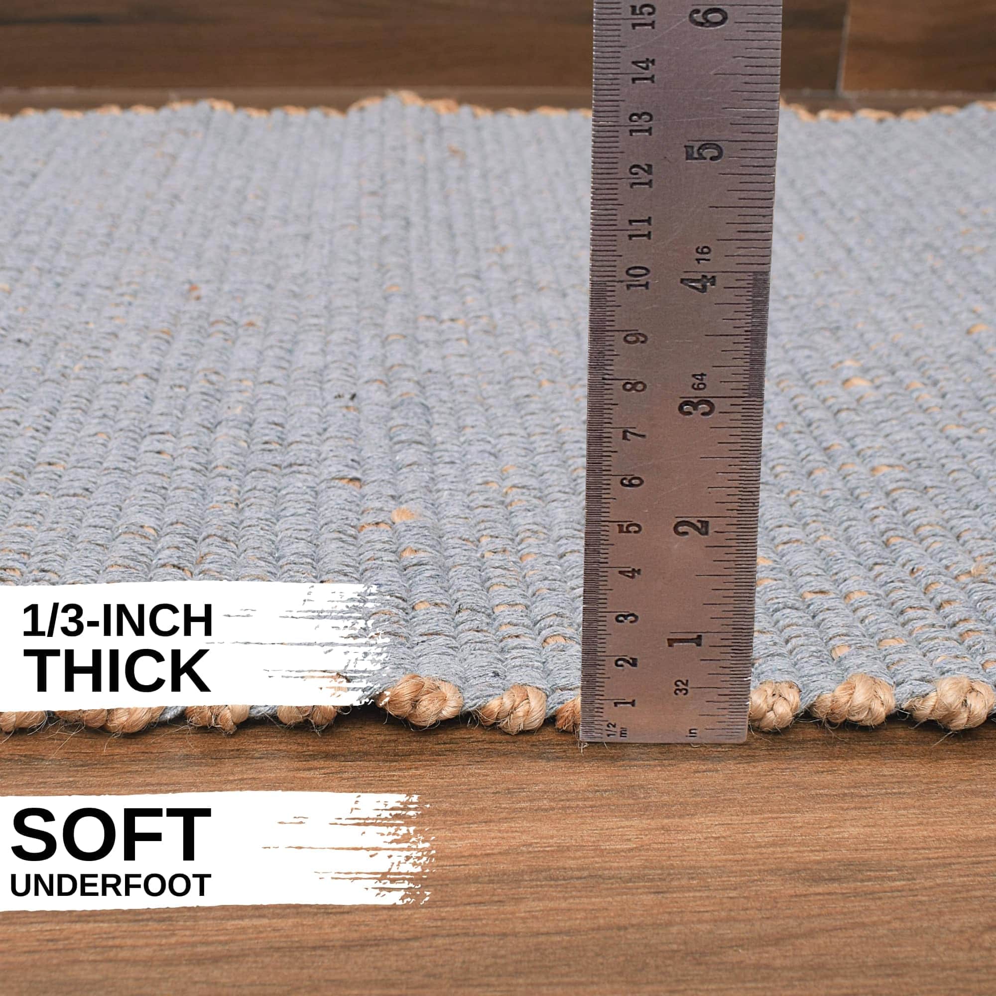 Light Gray Jute & Cotton Woven Rug - Simple Farmhouse Reversible Rug