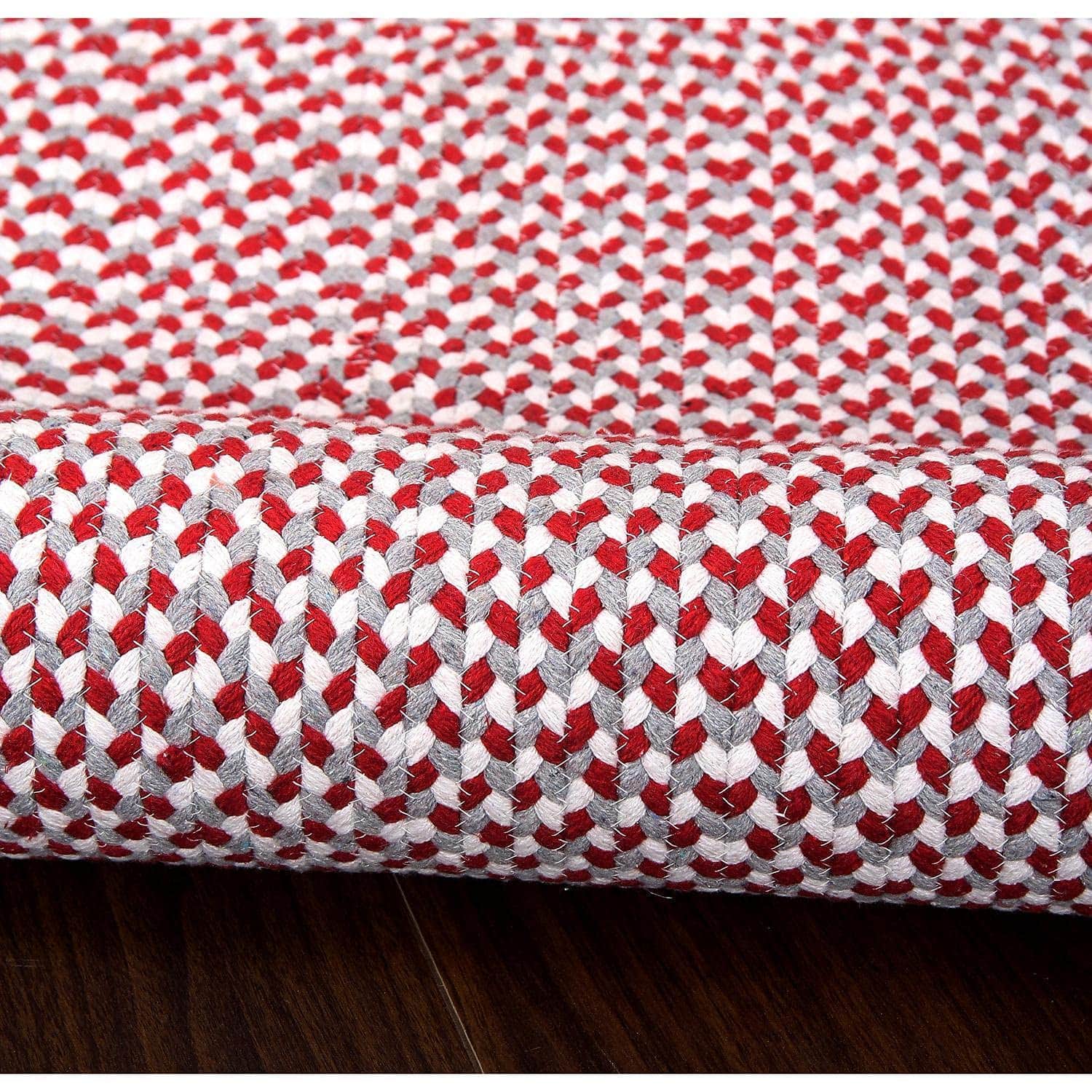 Red, White, Gray Tri-Color Soft Cotton Braided Rug