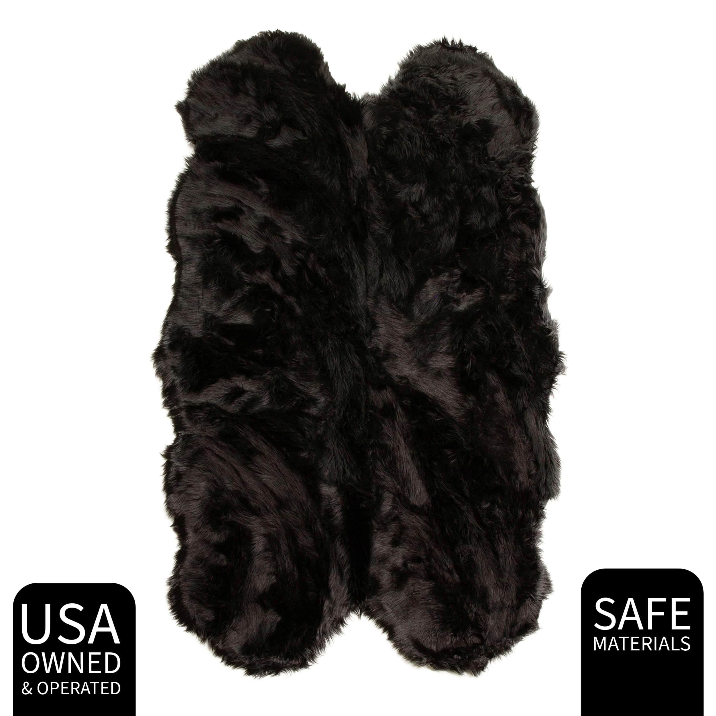 Black Serene Faux Fur Solid Fake Sheepskin Rug