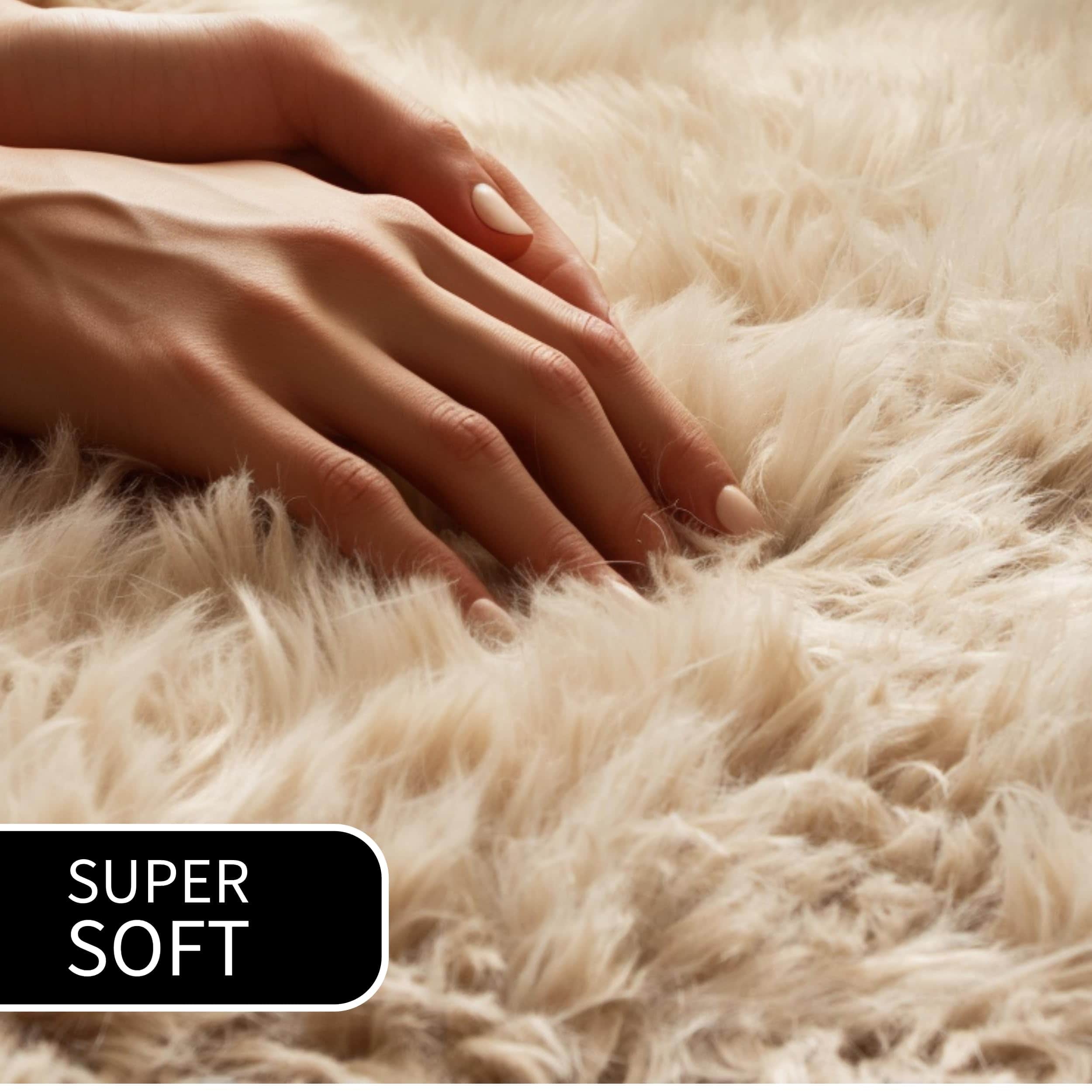 Light Brown Serene Faux Fur Solid Fake Sheepskin Rug