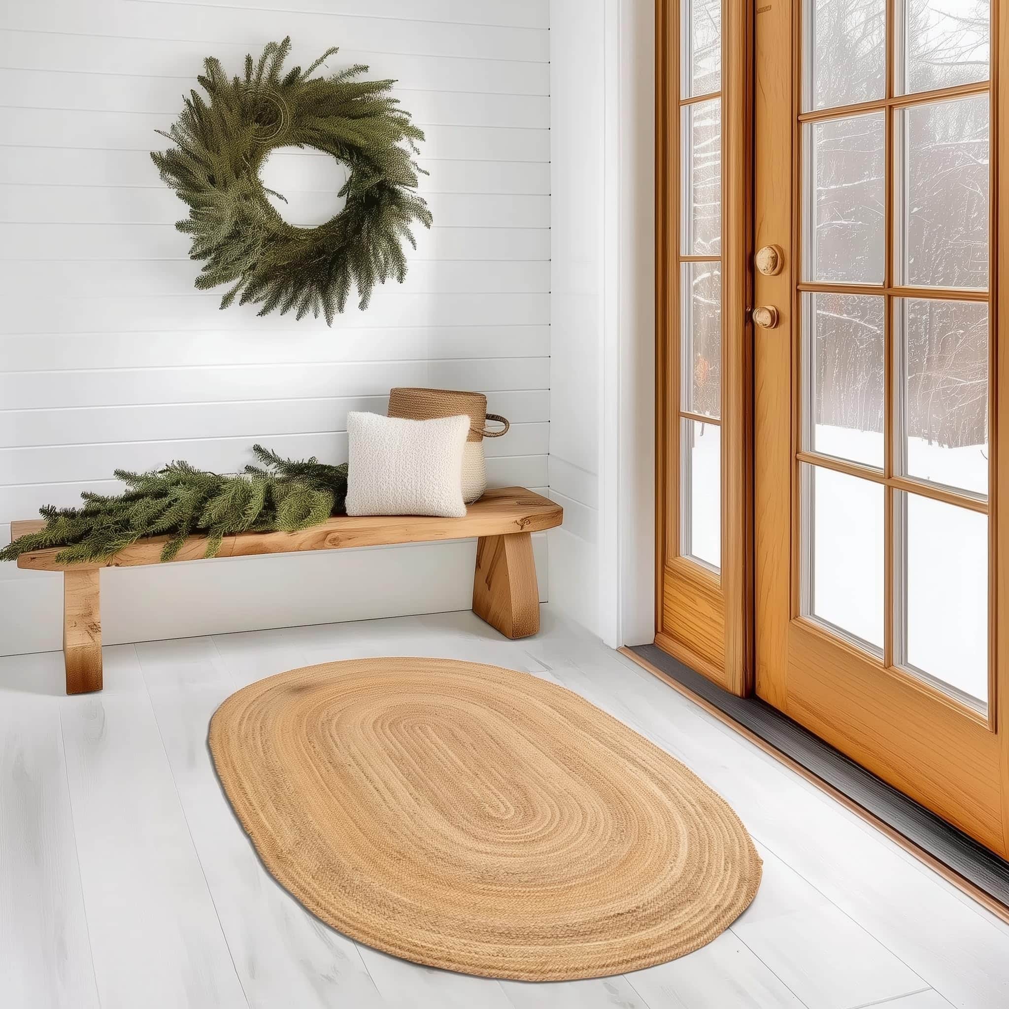 Natural Jute Rug - Plant Based - Reversible Braided Eco-Friendly Rug