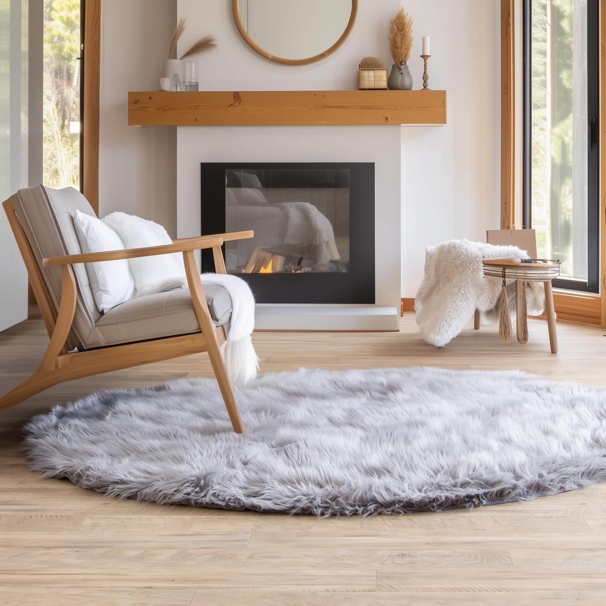Gray Serene Faux Fur Solid Fake Sheepskin Rug