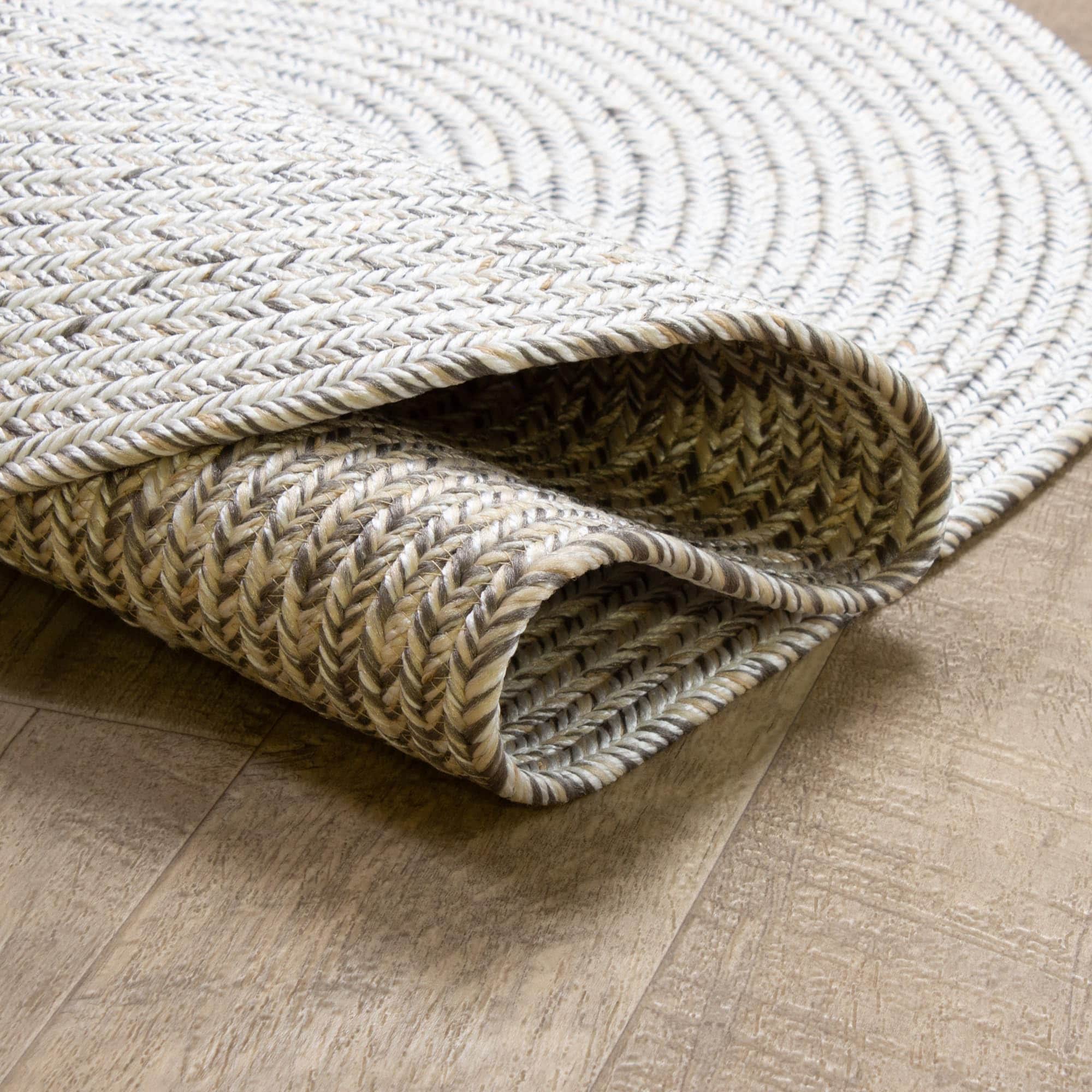 Ivory Braided Rug - Reversible Solid Constrution - Indoor Outdoor & Kitchen Ready