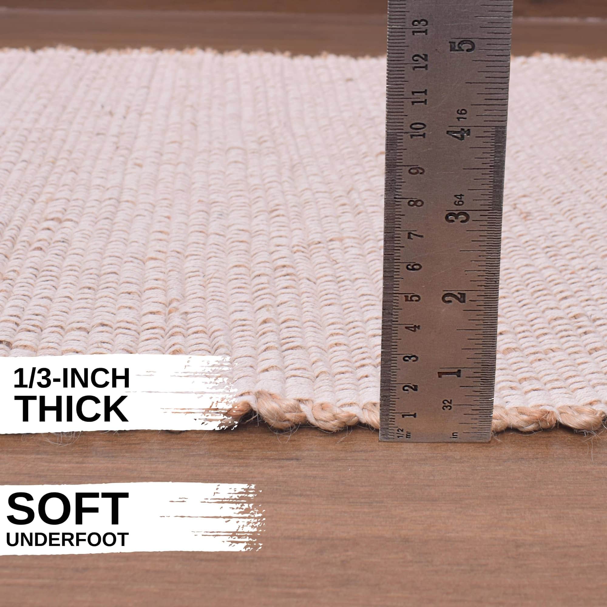 Natural Jute & Cotton Woven Rug - Simple Farmhouse Reversible Rug