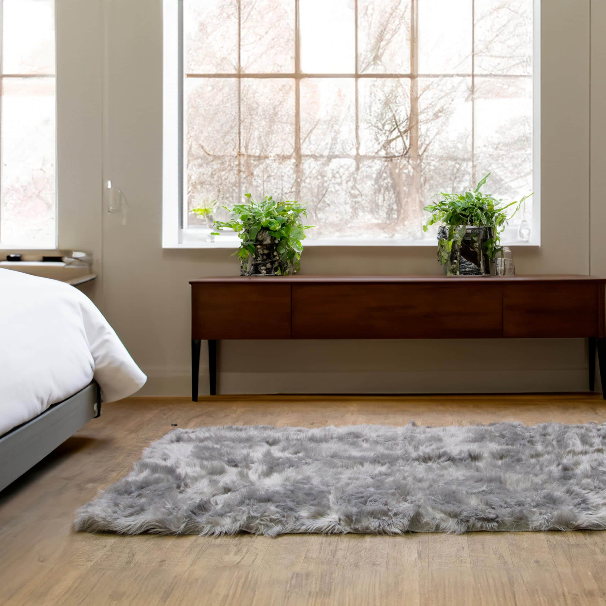 Gray Serene Faux Fur Solid Fake Sheepskin Rug