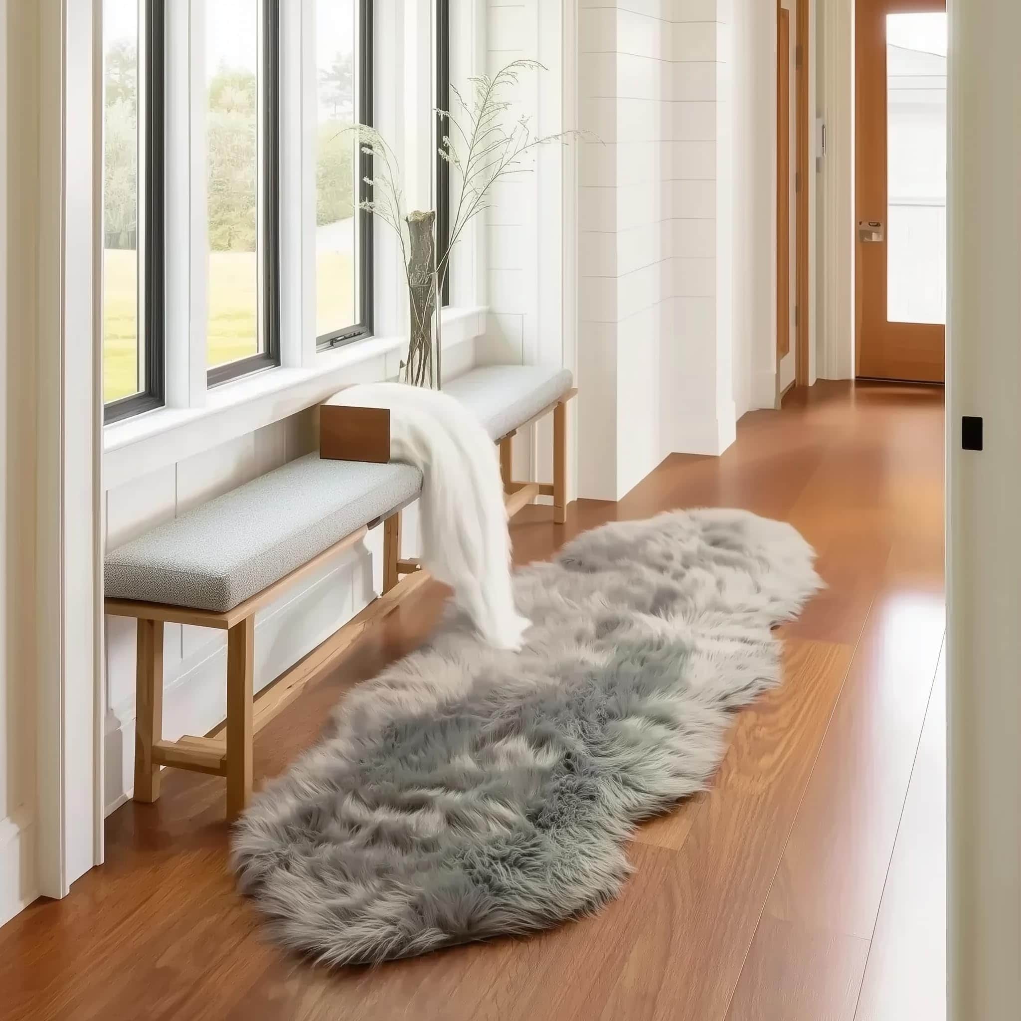 Gray Serene Faux Fur Solid Fake Sheepskin Rug