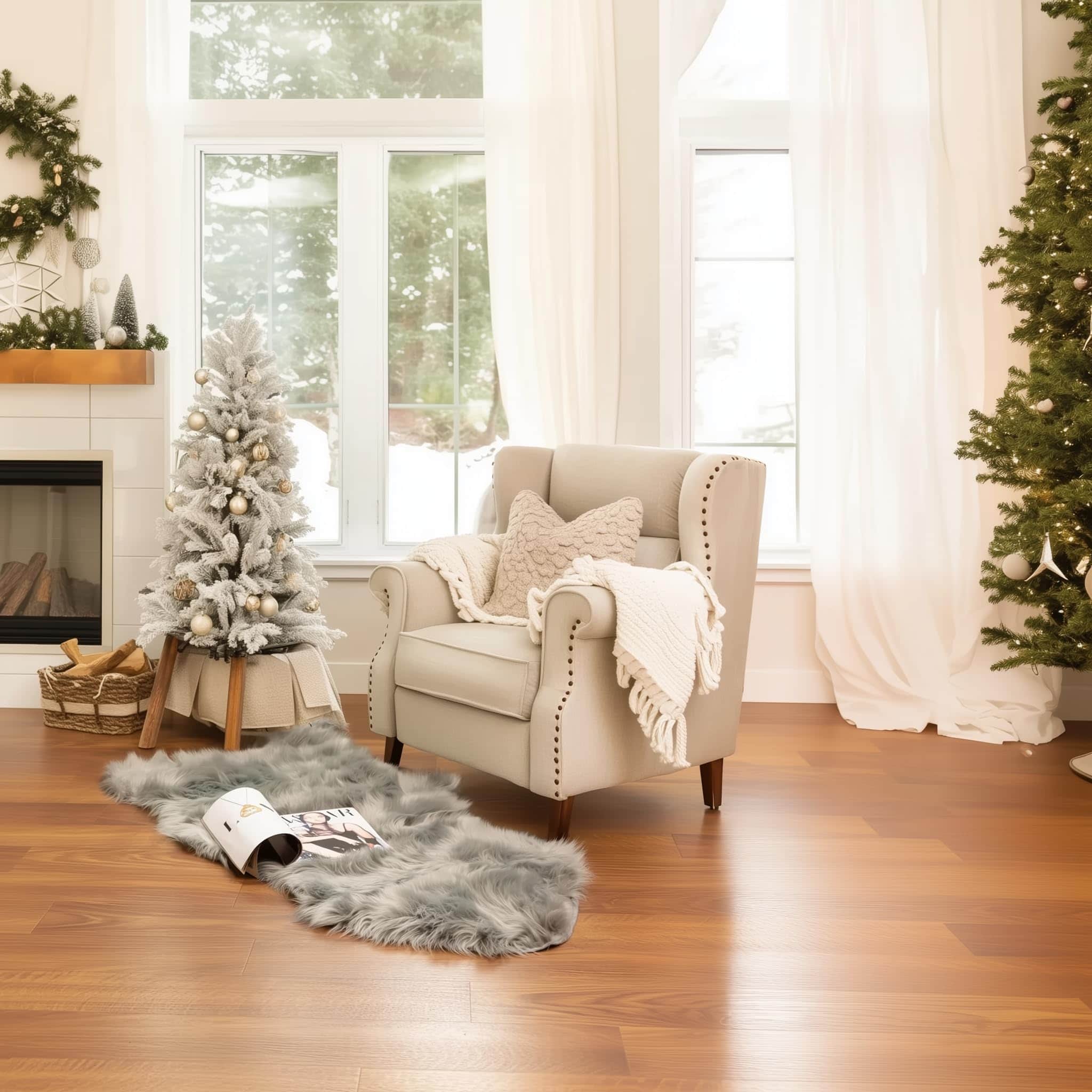 Gray Serene Faux Fur Solid Fake Sheepskin Rug