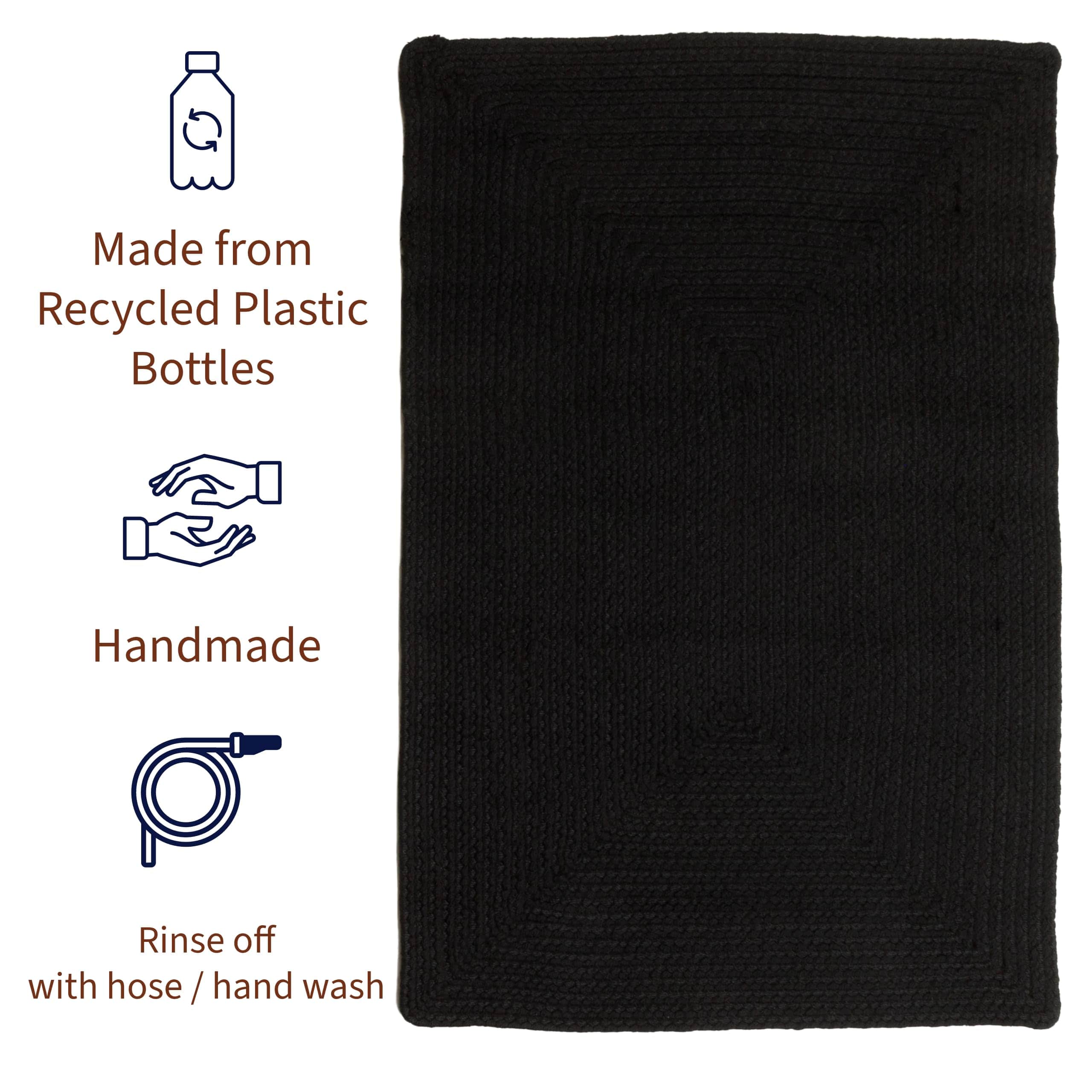 Black Reversible Indoor Outdoor Solid Braided Rug