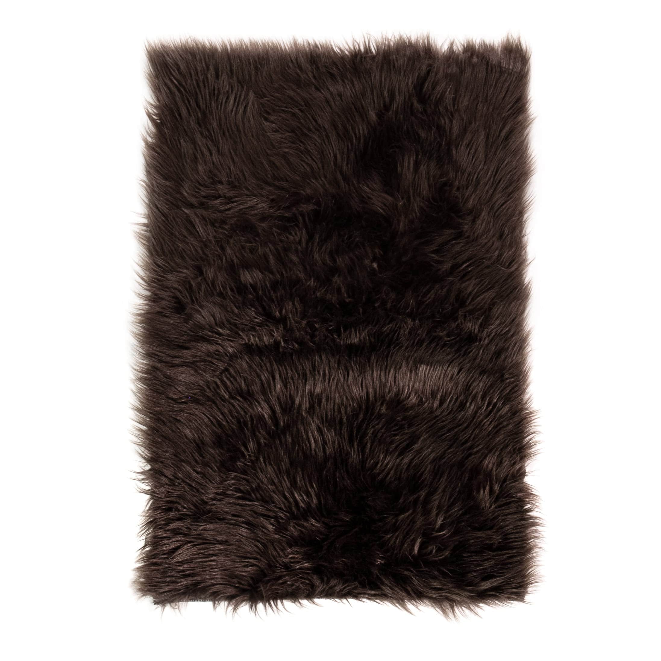 Dark Brown Serene Faux Fur Solid Fake Sheepskin Rug