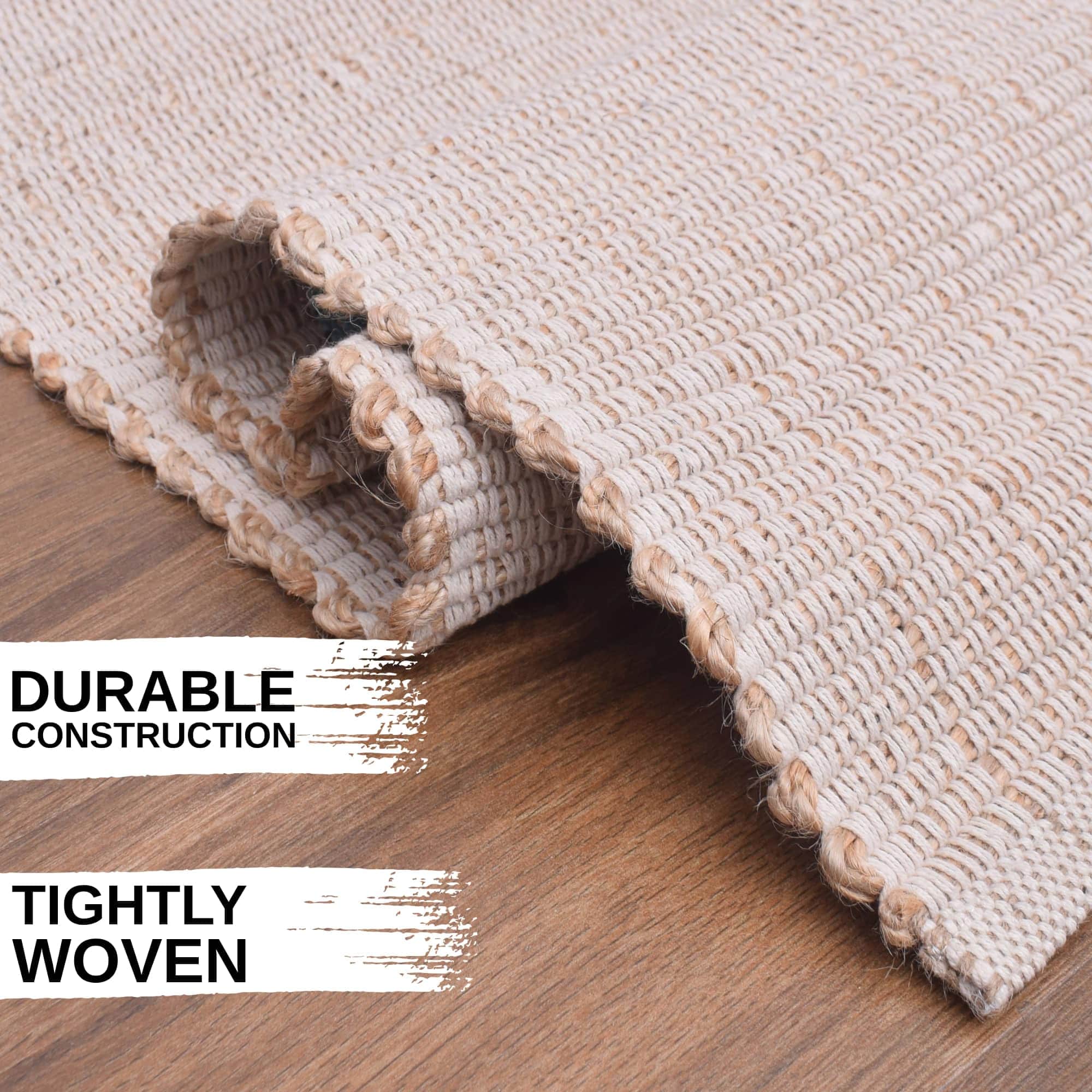 Natural Jute & Cotton Woven Rug - Simple Farmhouse Reversible Rug