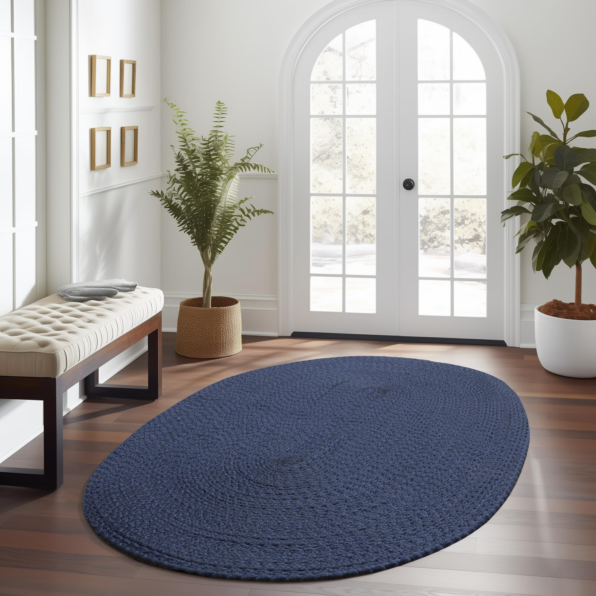 Navy Braided Rug - Reversible Solid Constrution - Indoor Outdoor