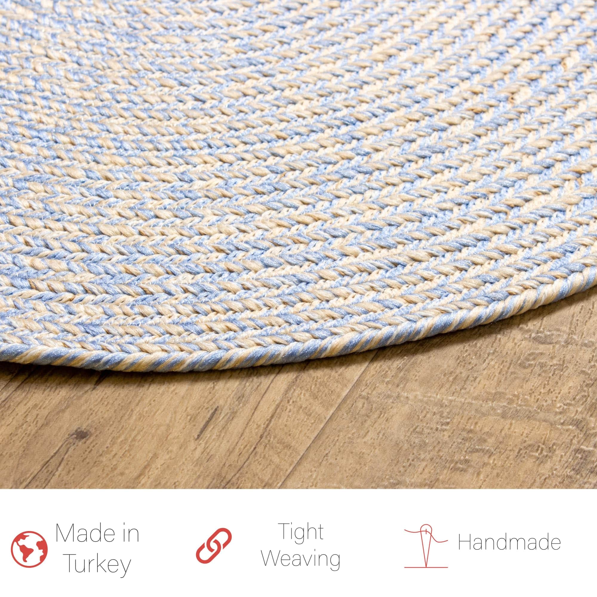 Blue, Beige Braided Rug - Reversible Solid Constrution - Indoor Outdoor & Kitchen Ready