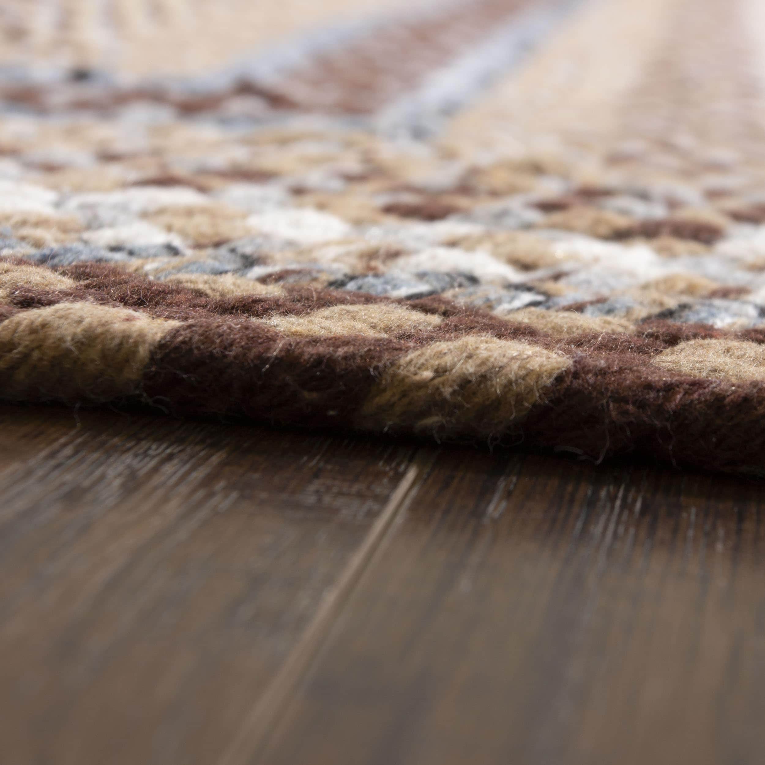Brown, Slate Braided Rug - Soft Cotton Bordered Area Rug for Rustic Farmhouses
