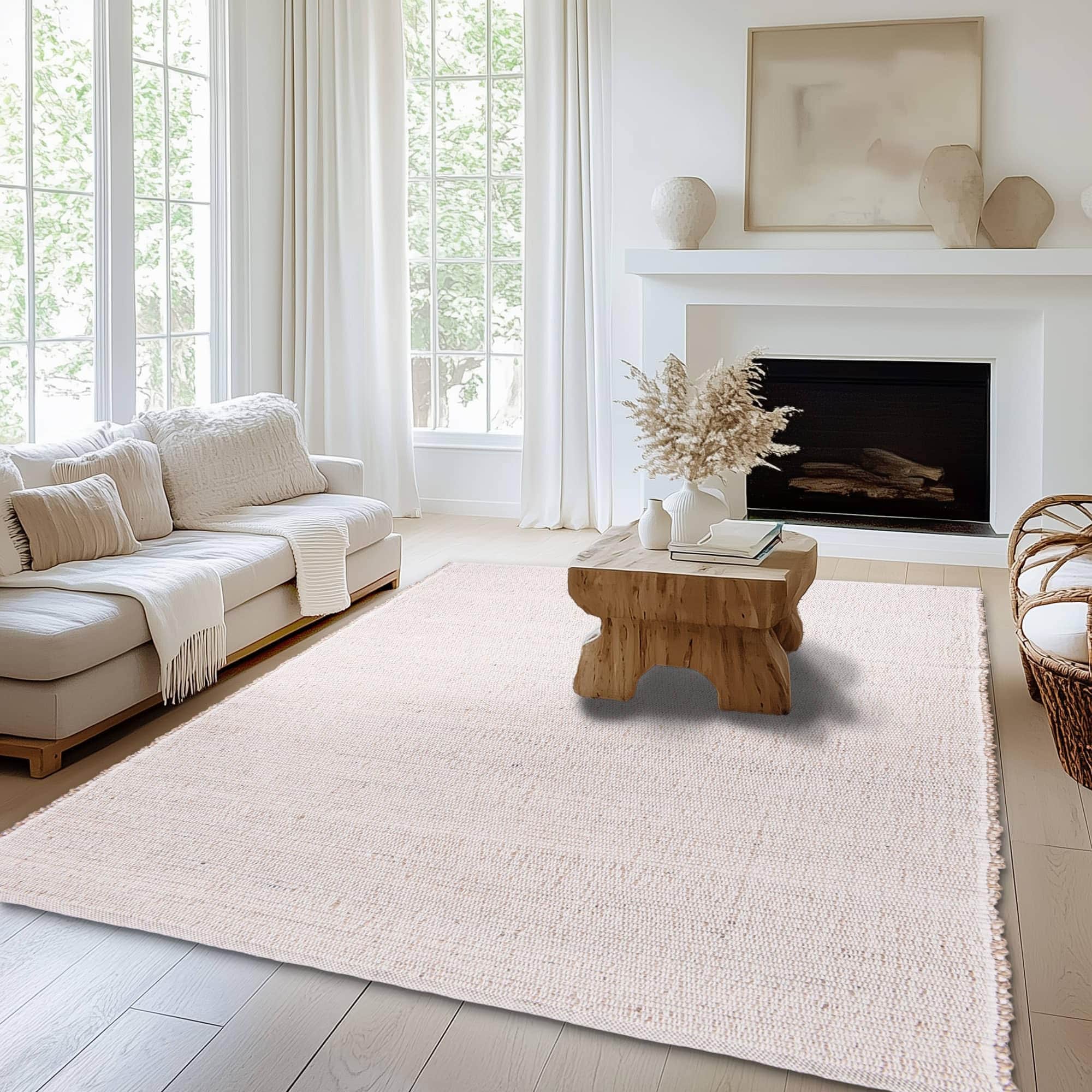 Natural Jute & Cotton Woven Rug - Simple Farmhouse Reversible Rug