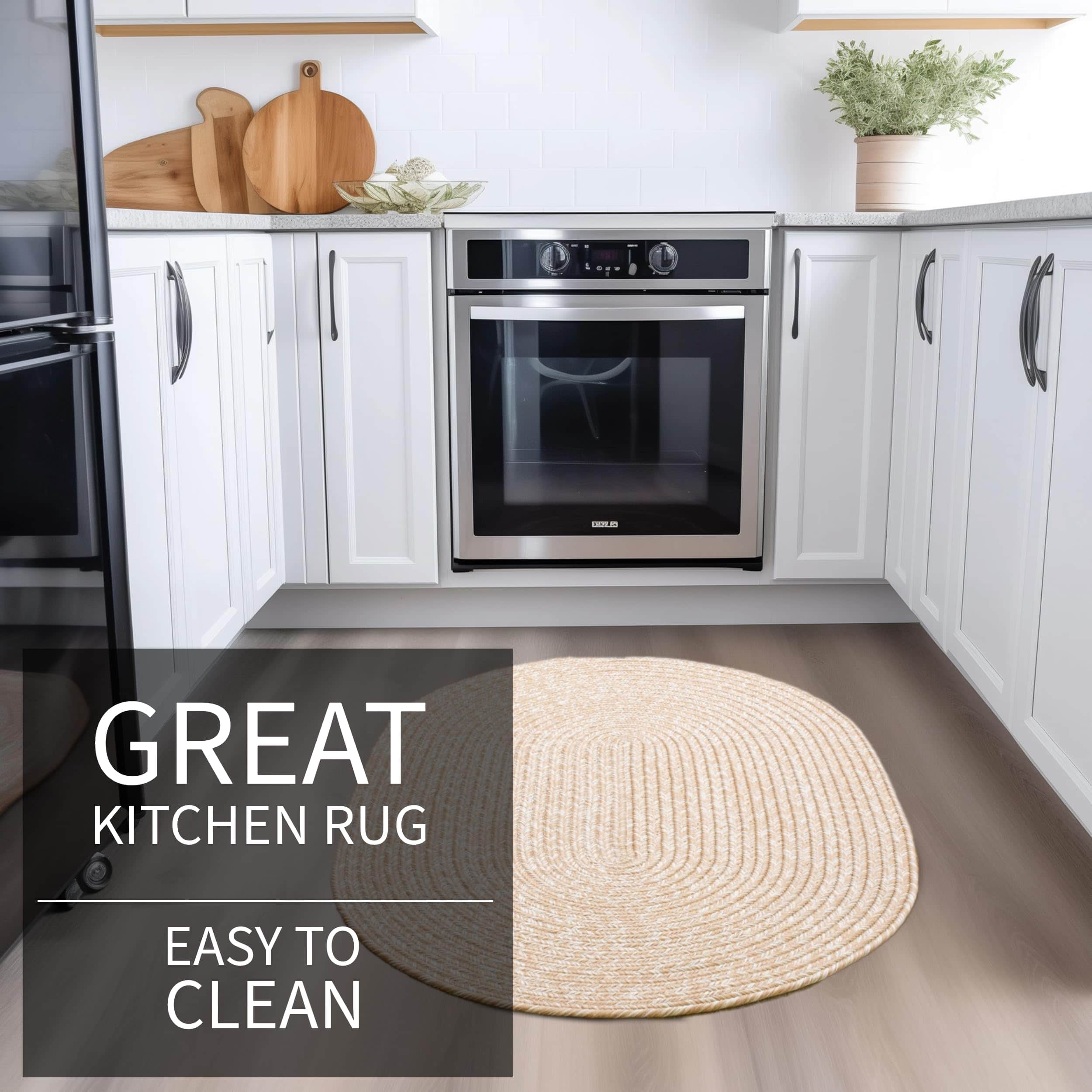 Beige, Brown Braided Rug - Reversible Solid Constrution - Indoor Outdoor & Kitchen Ready