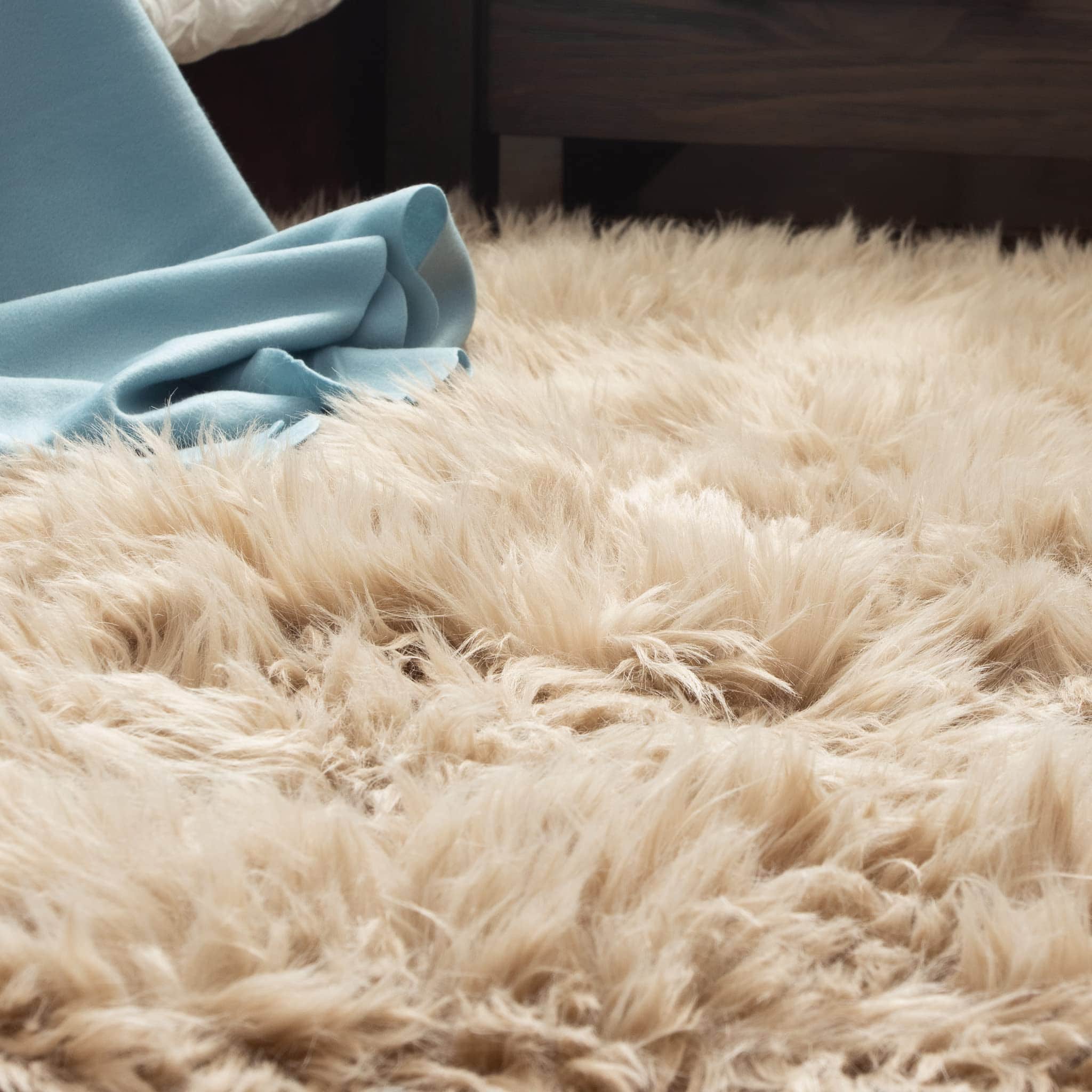Light Brown Serene Faux Fur Solid Fake Sheepskin Rug