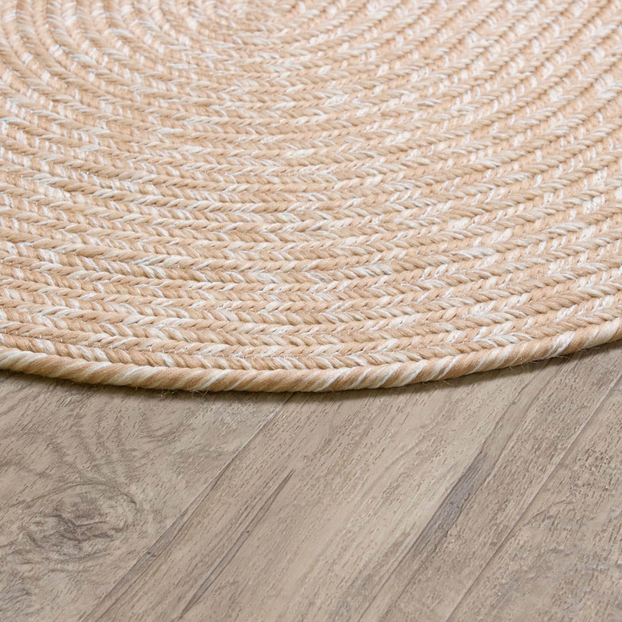 Beige, Brown Braided Rug - Reversible Solid Constrution - Indoor Outdoor & Kitchen Ready