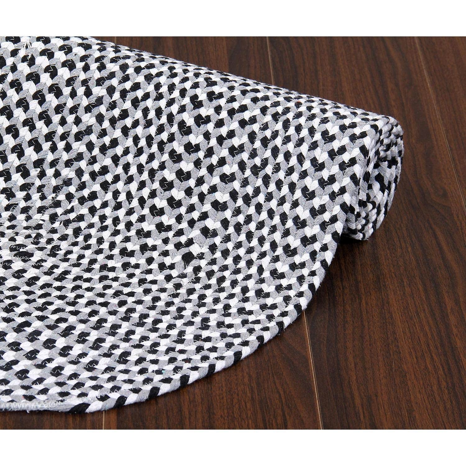 Black, White, Gray Tri-Color Soft Cotton Braided Rug