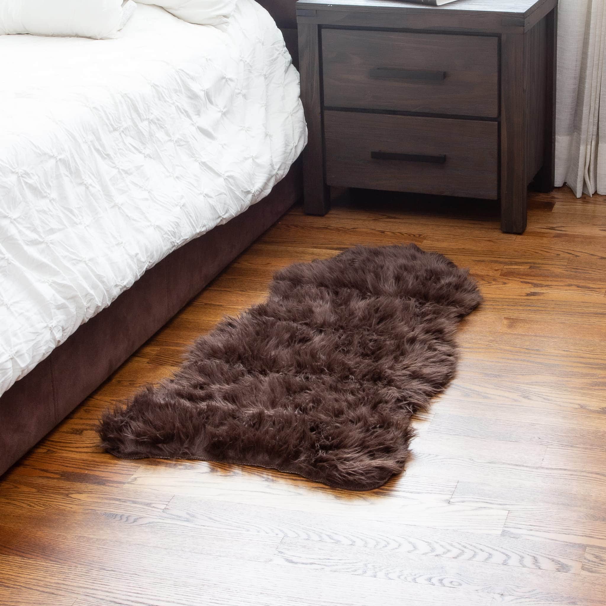 Dark Brown Serene Faux Fur Solid Fake Sheepskin Rug