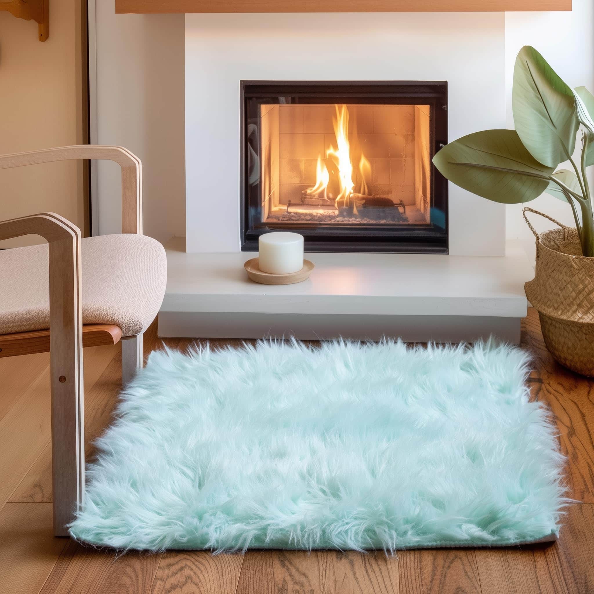 Mint Green Serene Faux Fur Solid Fake Sheepskin Rug