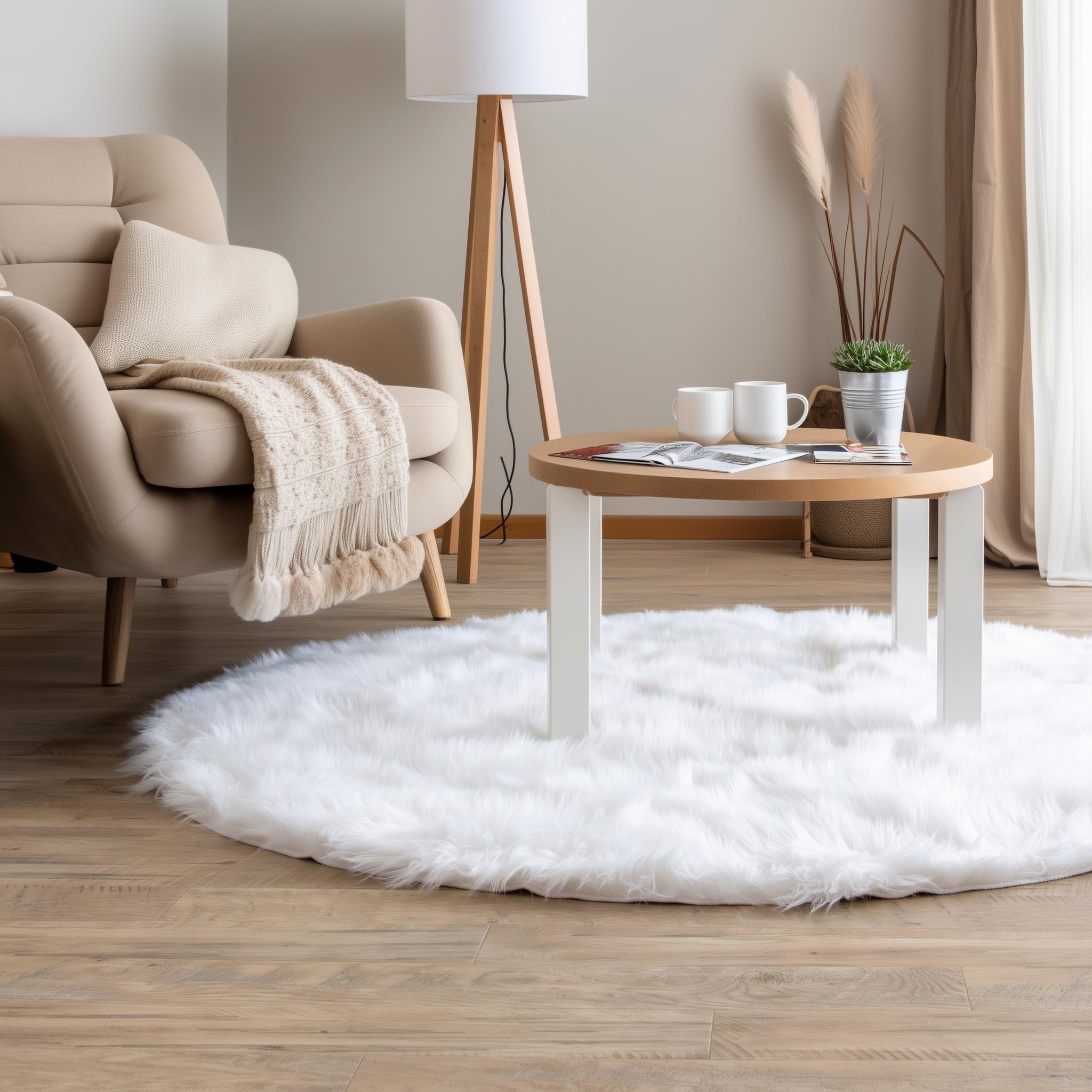 Ivory Serene Faux Fur Solid Fake Sheepskin Rug