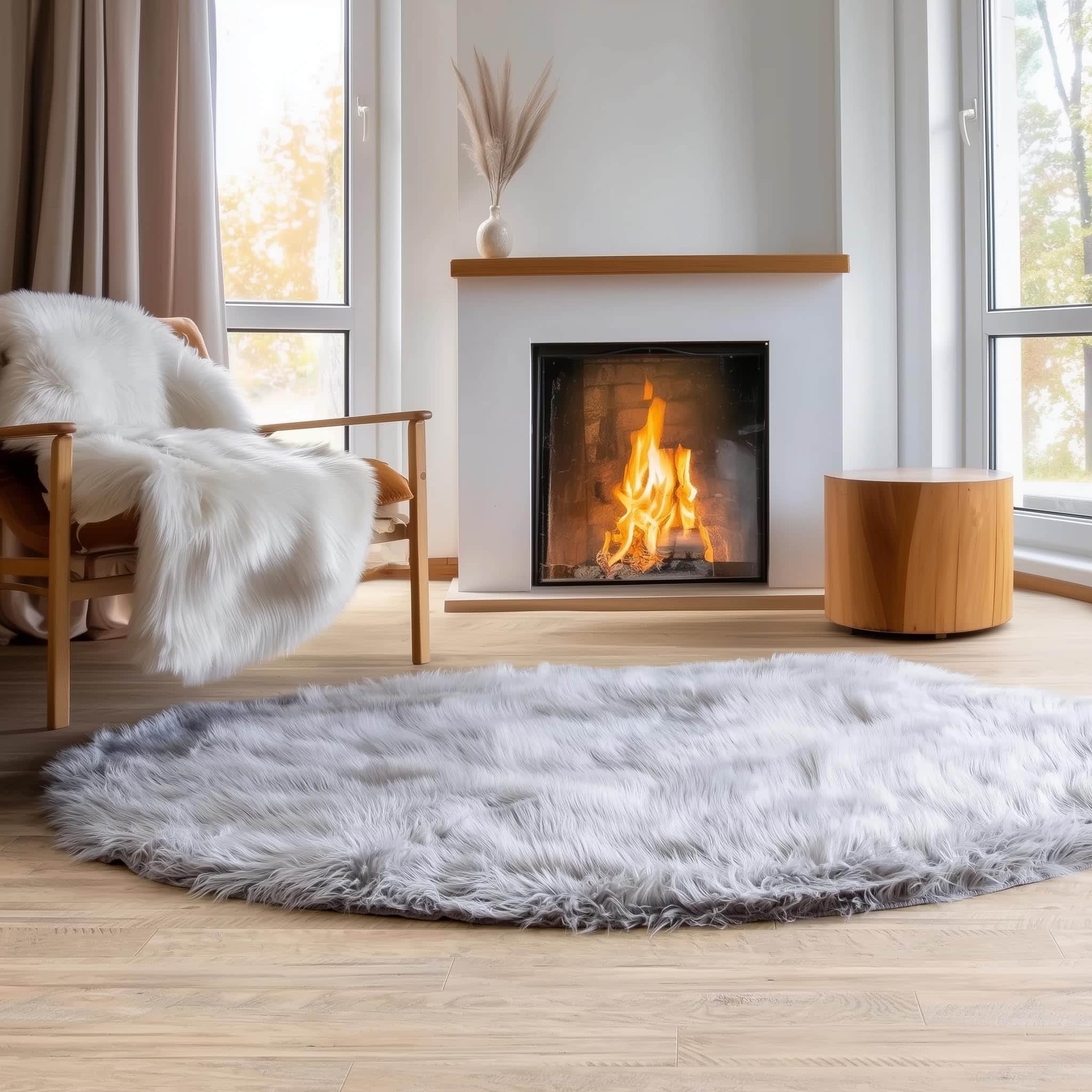 Gray Serene Faux Fur Solid Fake Sheepskin Rug
