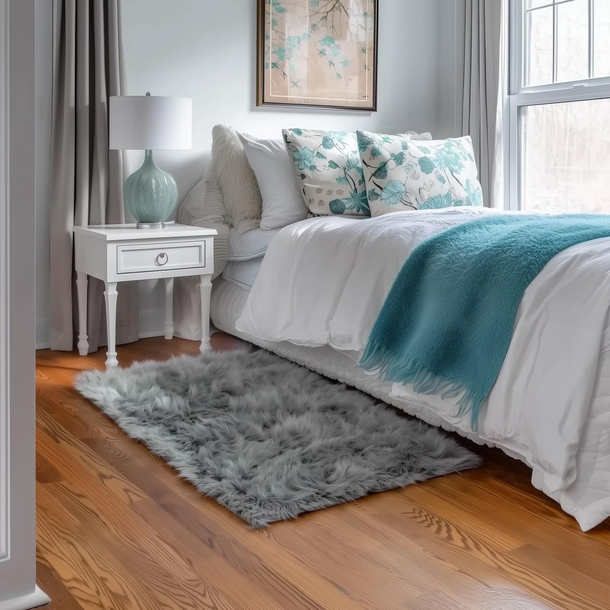 Gray Serene Faux Fur Solid Fake Sheepskin Rug