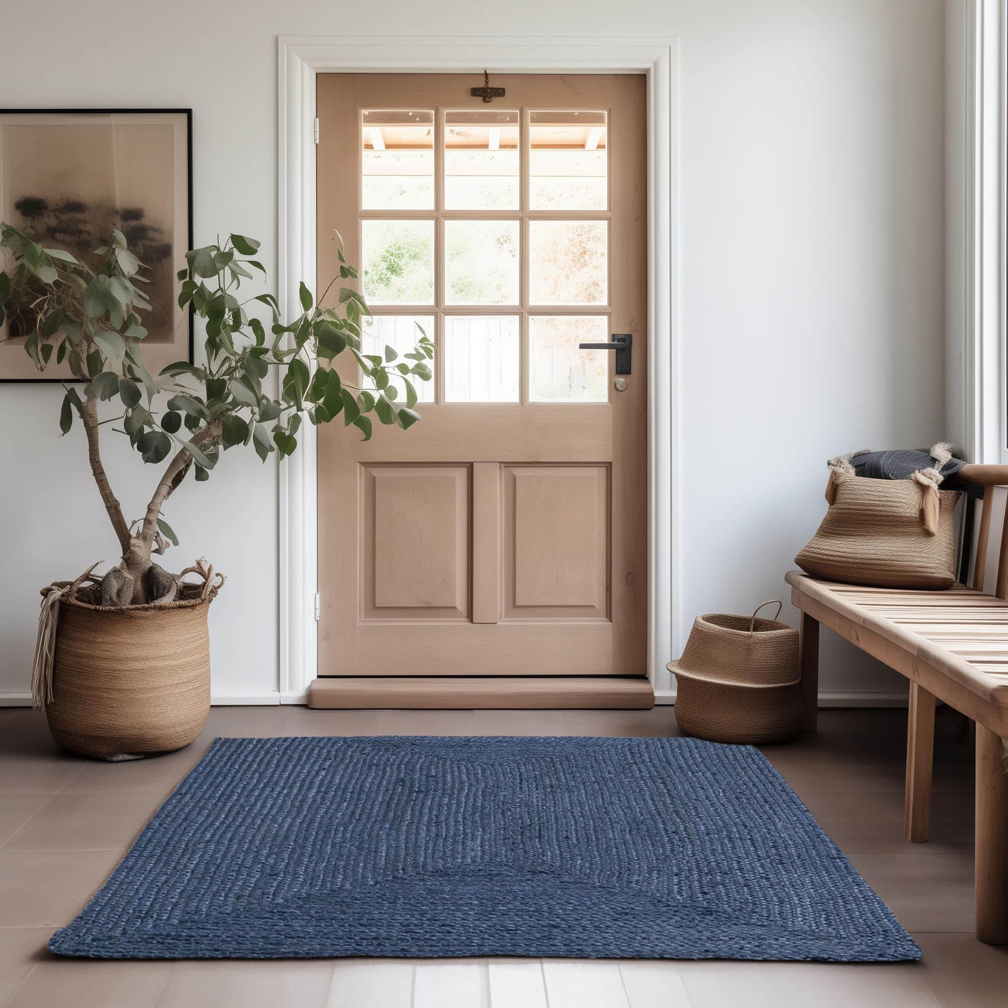 Navy Jute Rug - Plant Based - Reversible Braided Eco-Friendly Rug