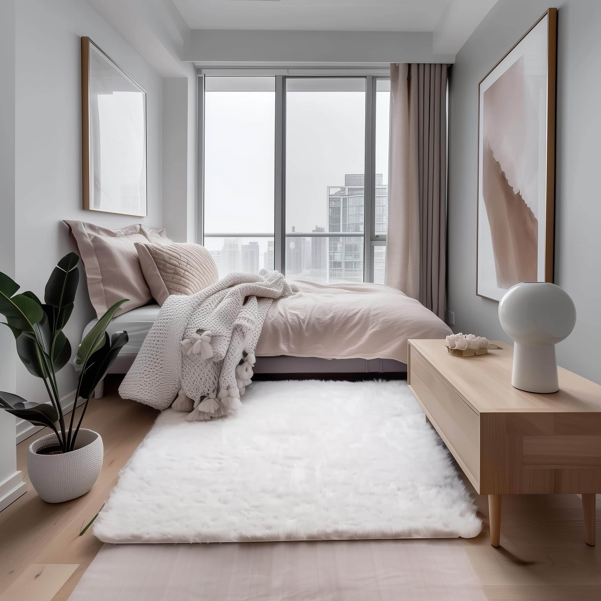 Ivory Serene Faux Fur Solid Fake Sheepskin Rug