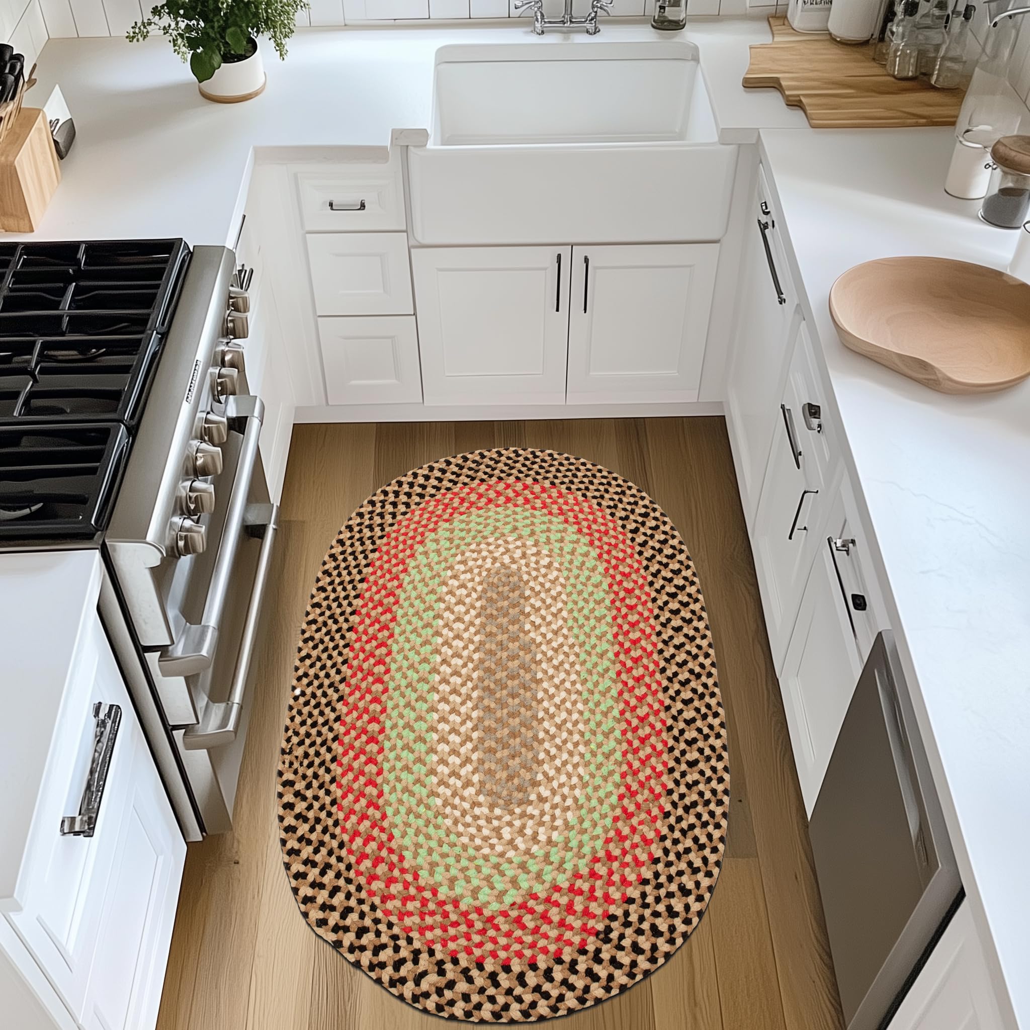 Earthtone Charming Braided Rug for Farmhouse Living Rooms and Bedroom
