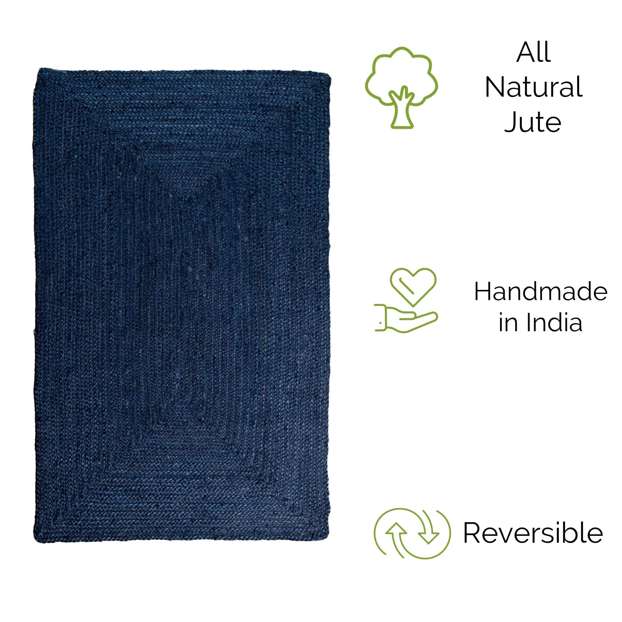 Navy Jute Rug - Plant Based - Reversible Braided Eco-Friendly Rug