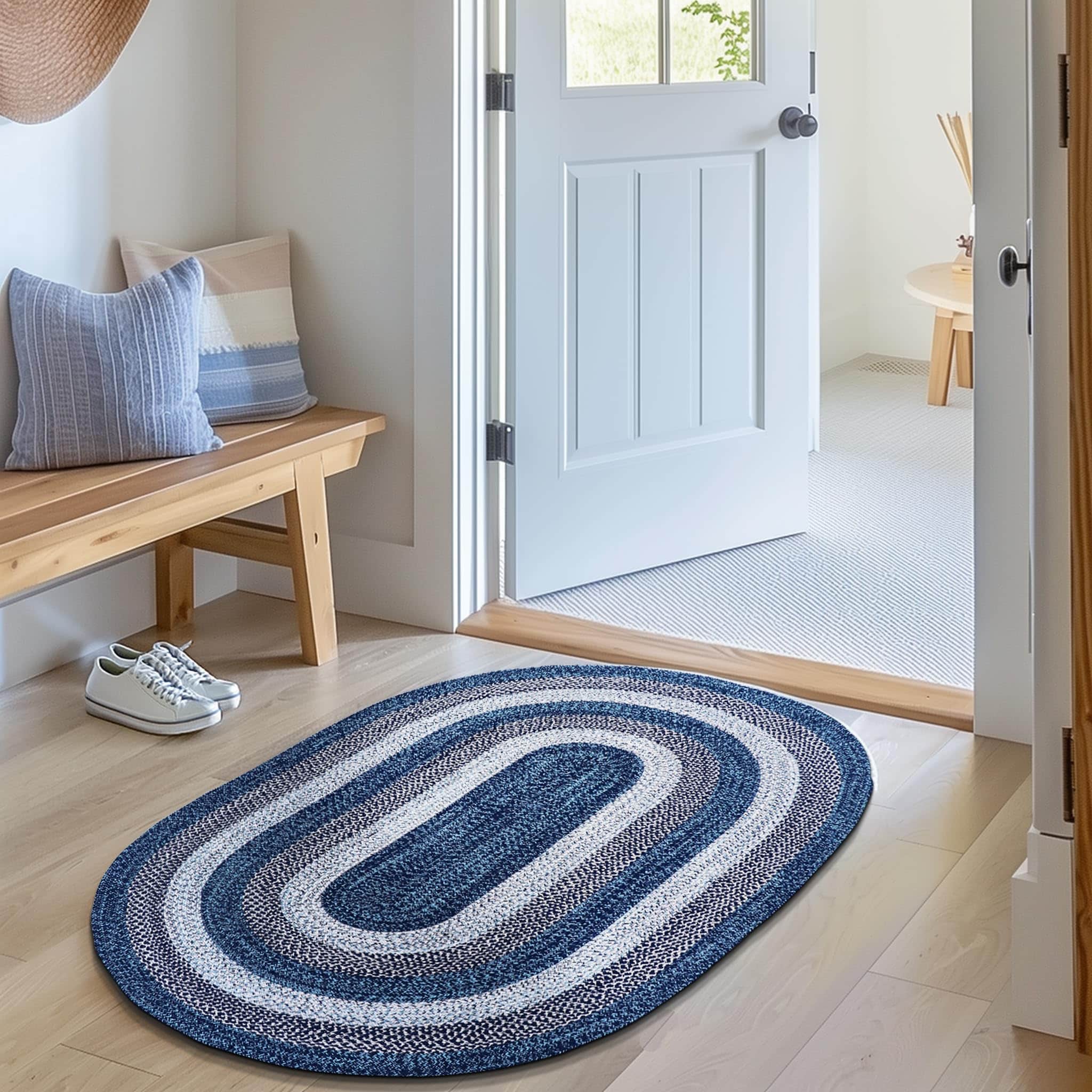 Teal, Black Indoor Outdoor Braided Rug for Patios, Porches and Kitchens - Bradford Collection