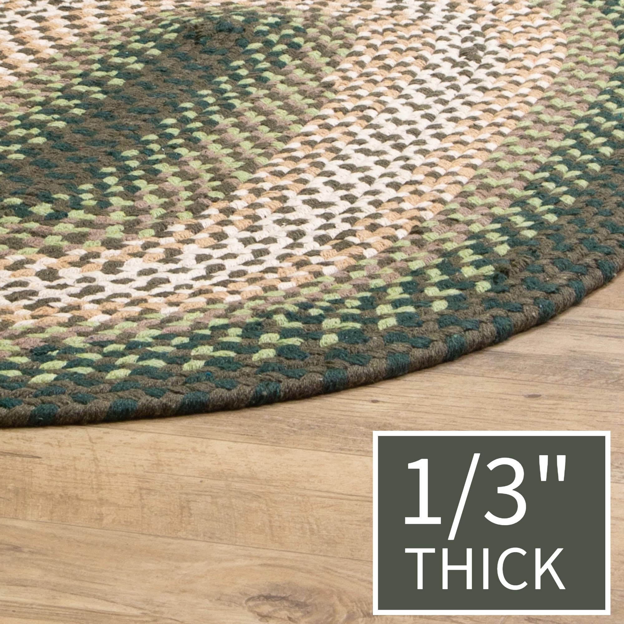 Green Charming Braided Rug for Farmhouse Living Rooms and Bedroom