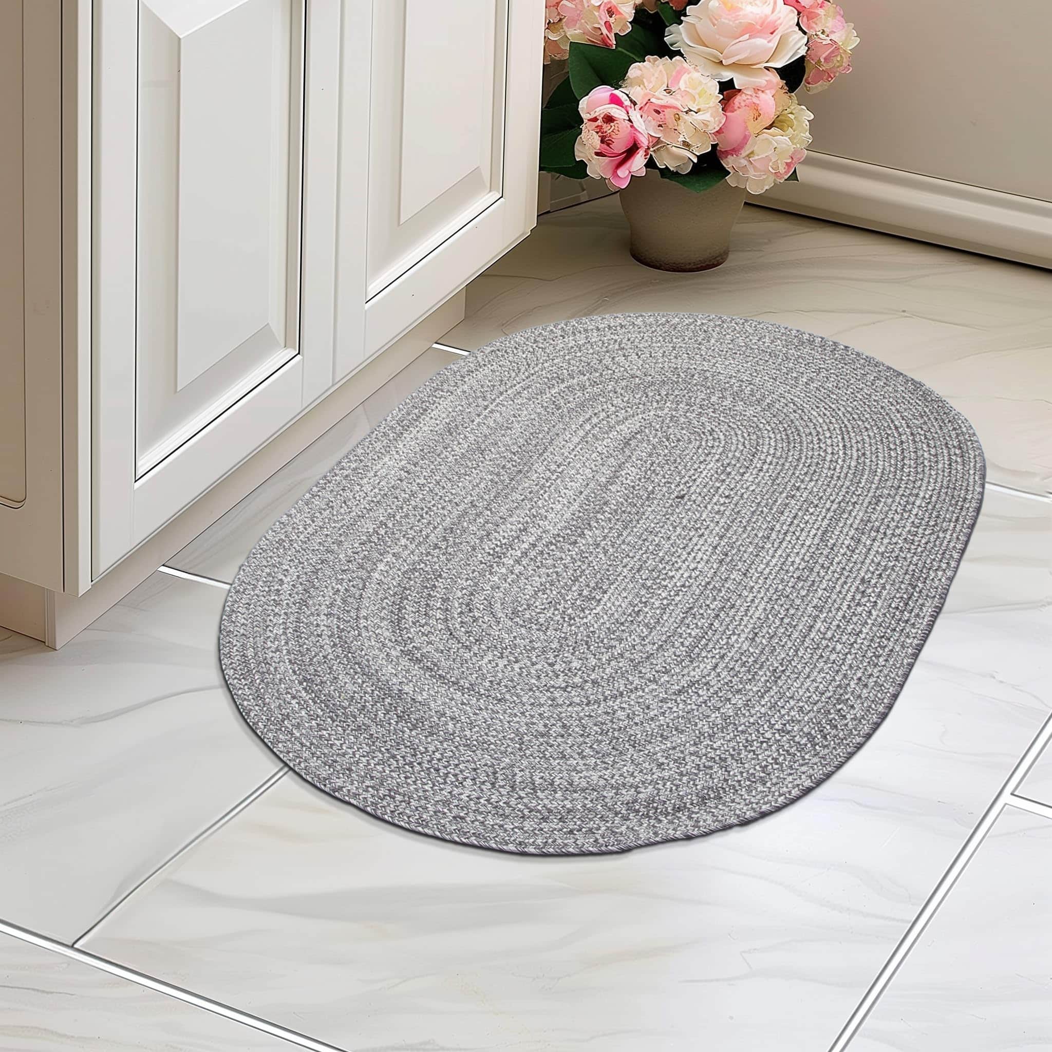 Charcoal, Gray, Light Gray, White Indoour Outdoor Braided Kitchen Rug
