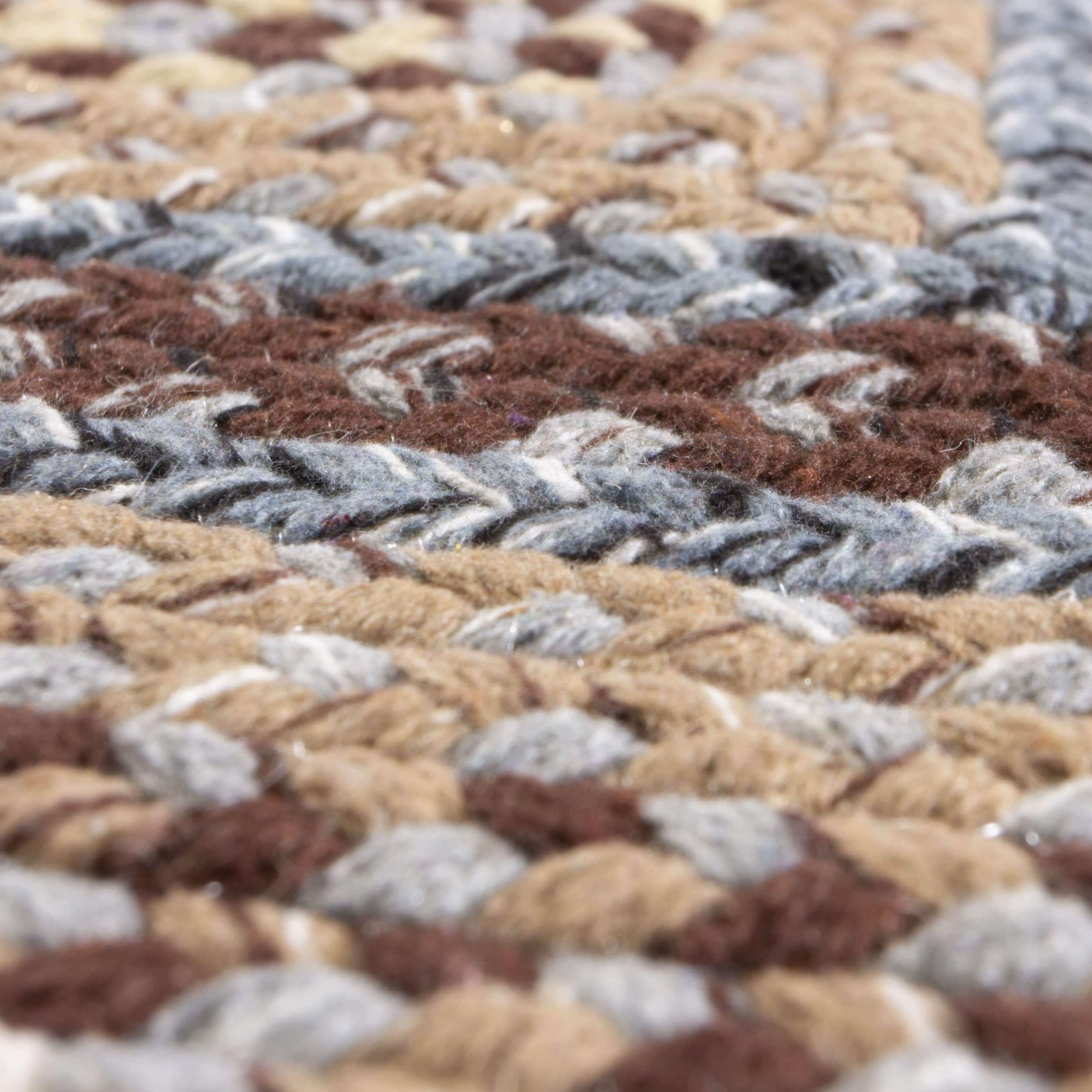Brown, Slate Braided Rug - Soft Cotton Bordered Area Rug for Rustic Farmhouses