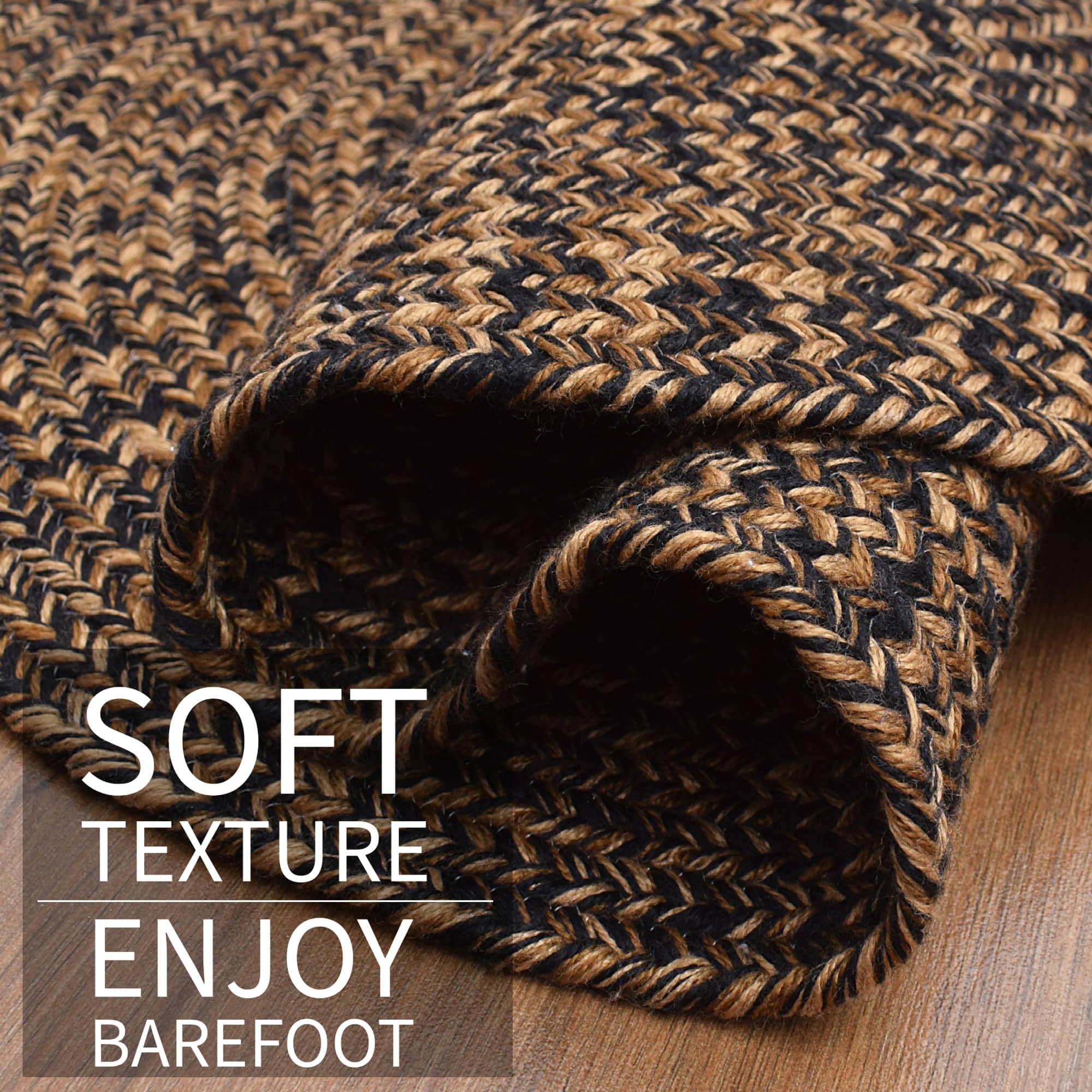 Black, Gold Indoour Outdoor Braided Kitchen Rug
