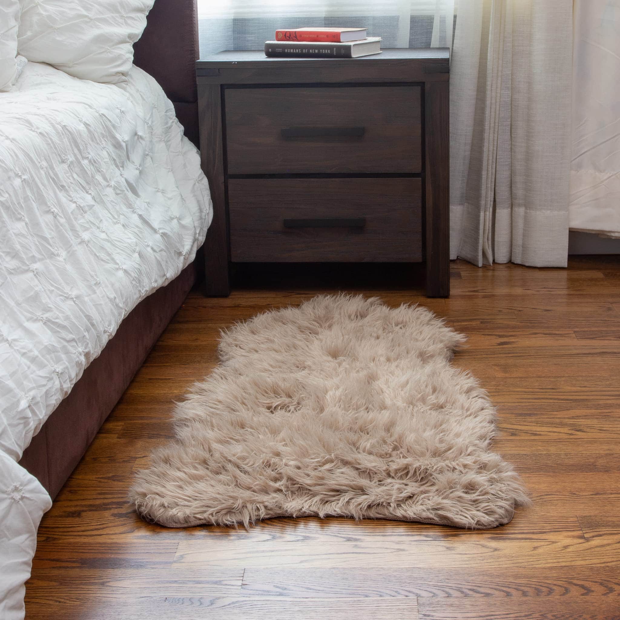 Light Brown Serene Faux Fur Solid Fake Sheepskin Rug