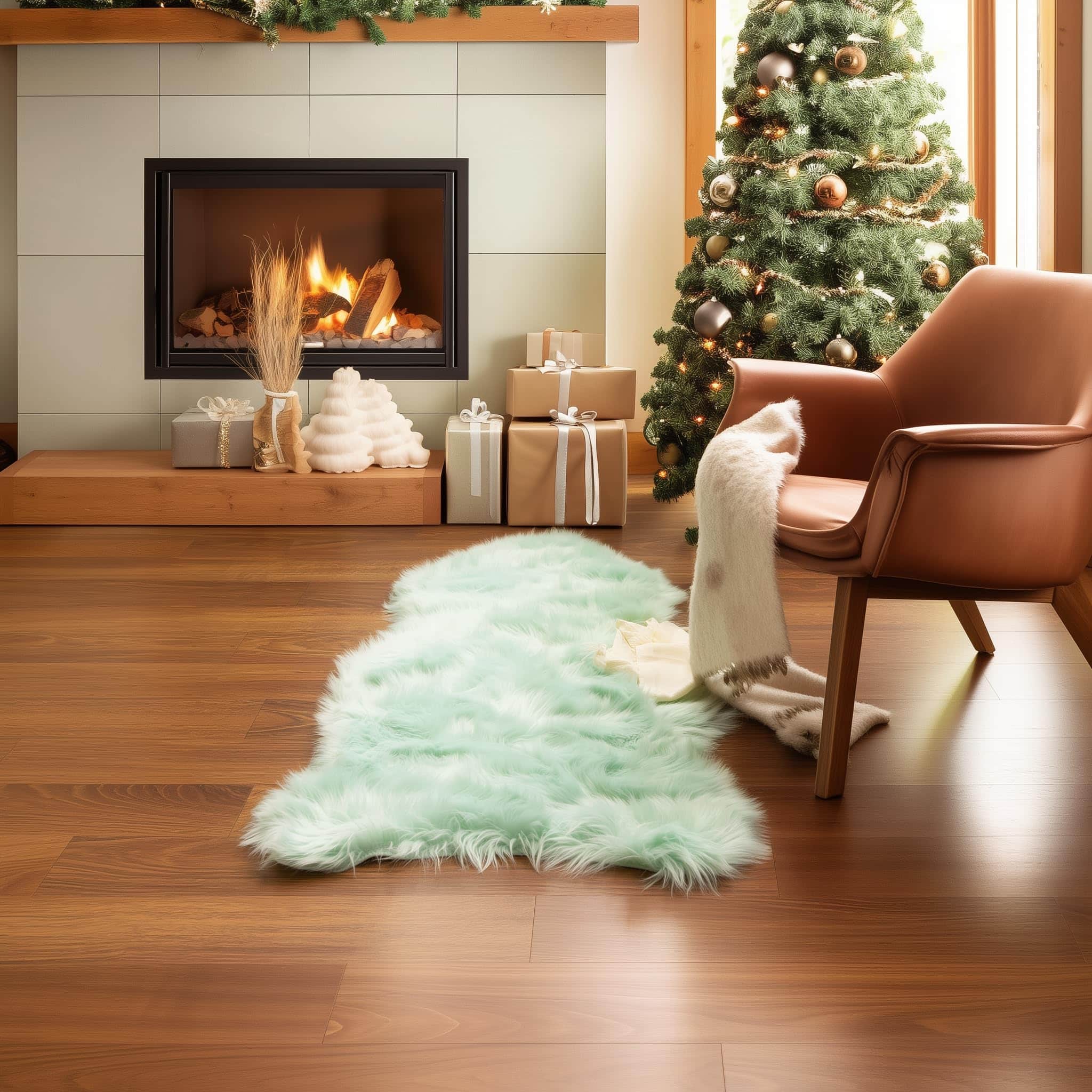 Mint Green Serene Faux Fur Solid Fake Sheepskin Rug